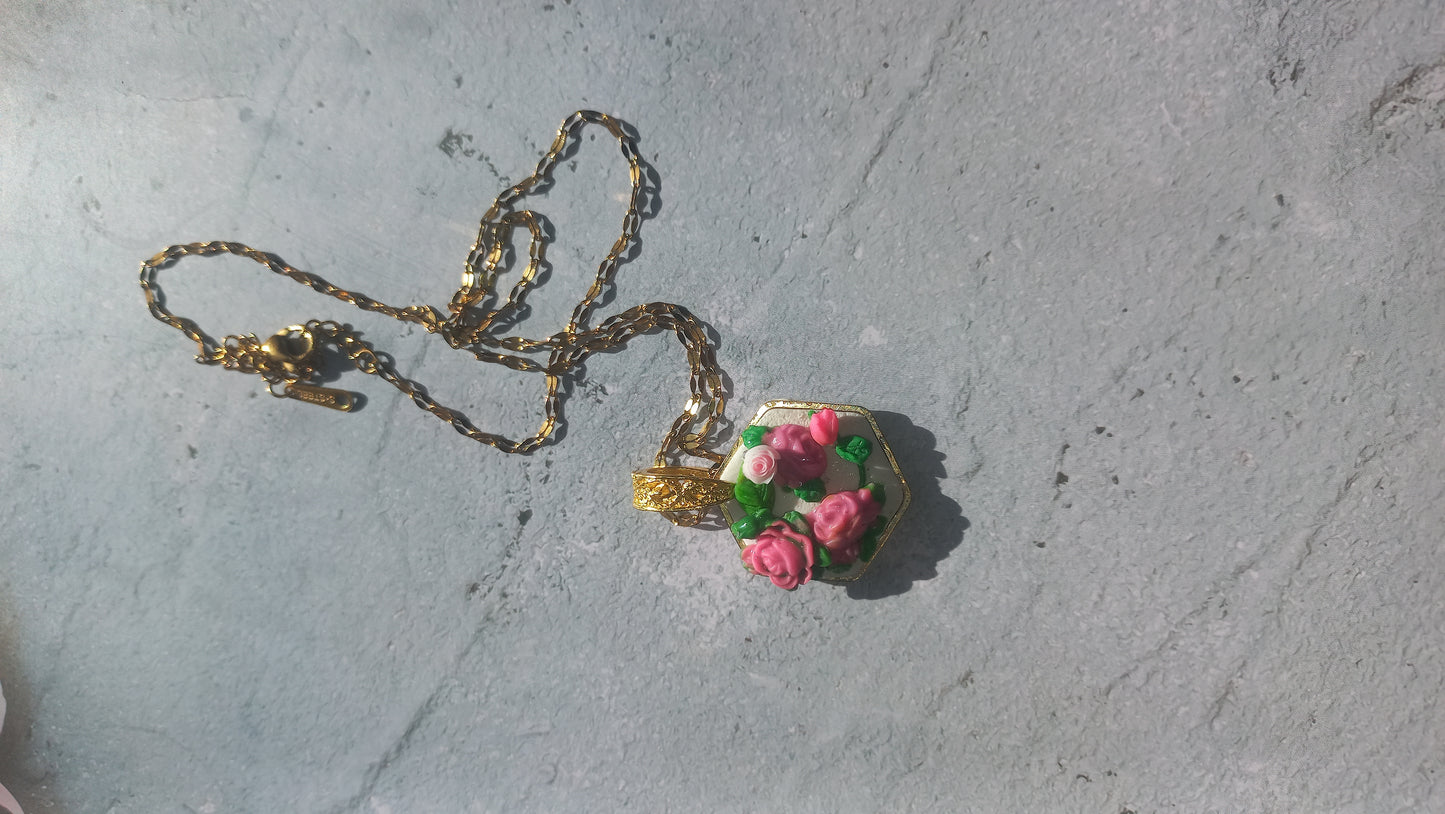 Rambling Rose polymer clay pendant