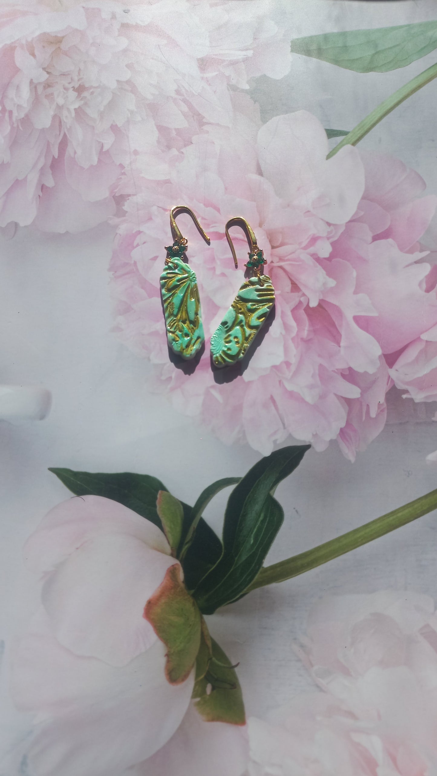 Green and Gold colour polymer clay earrings