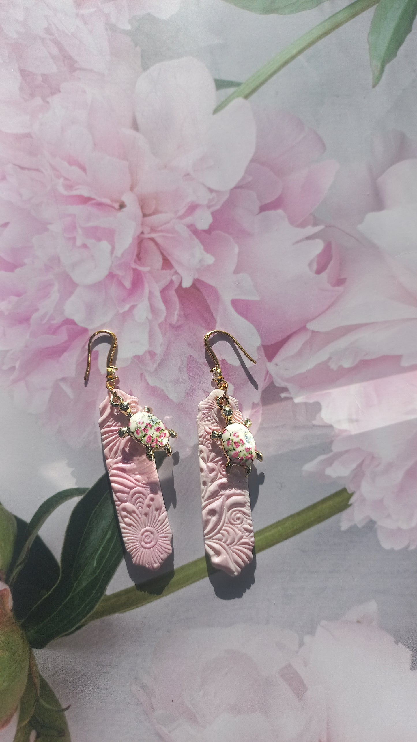 Pastel pink with tortoise polymer clay earrings