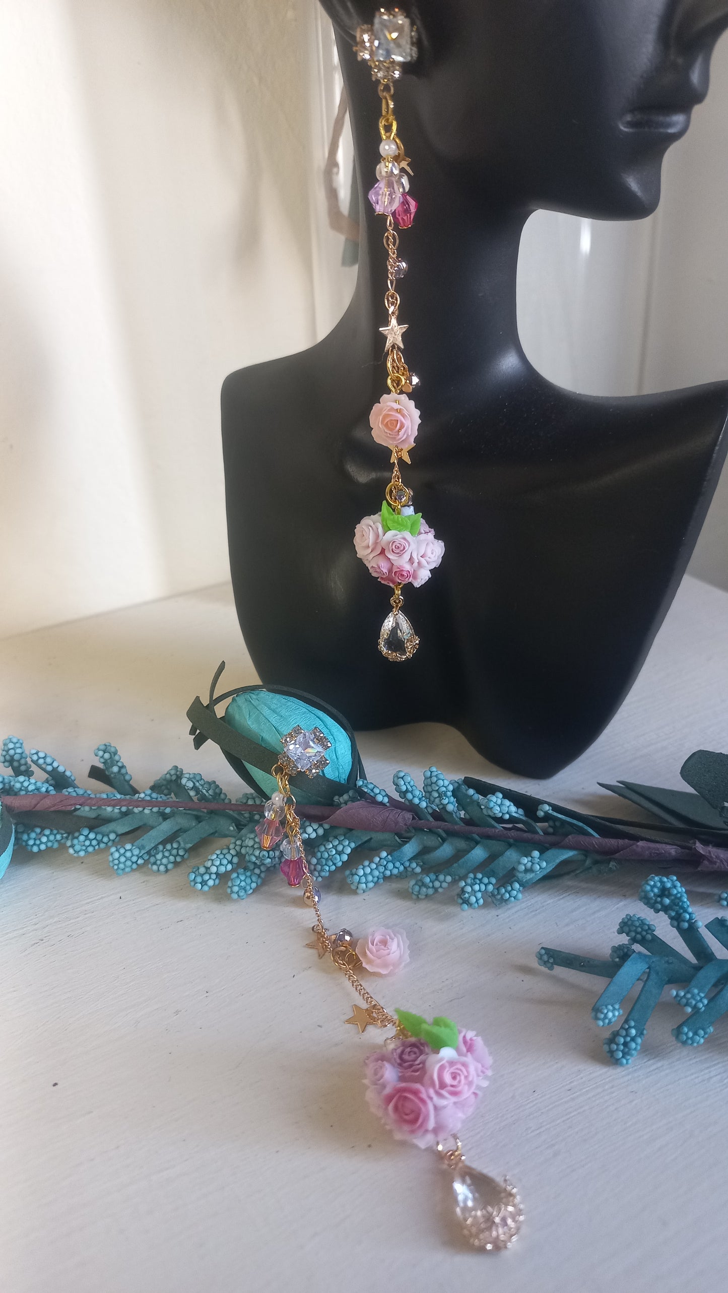 Pink polymer clay and resin earrings