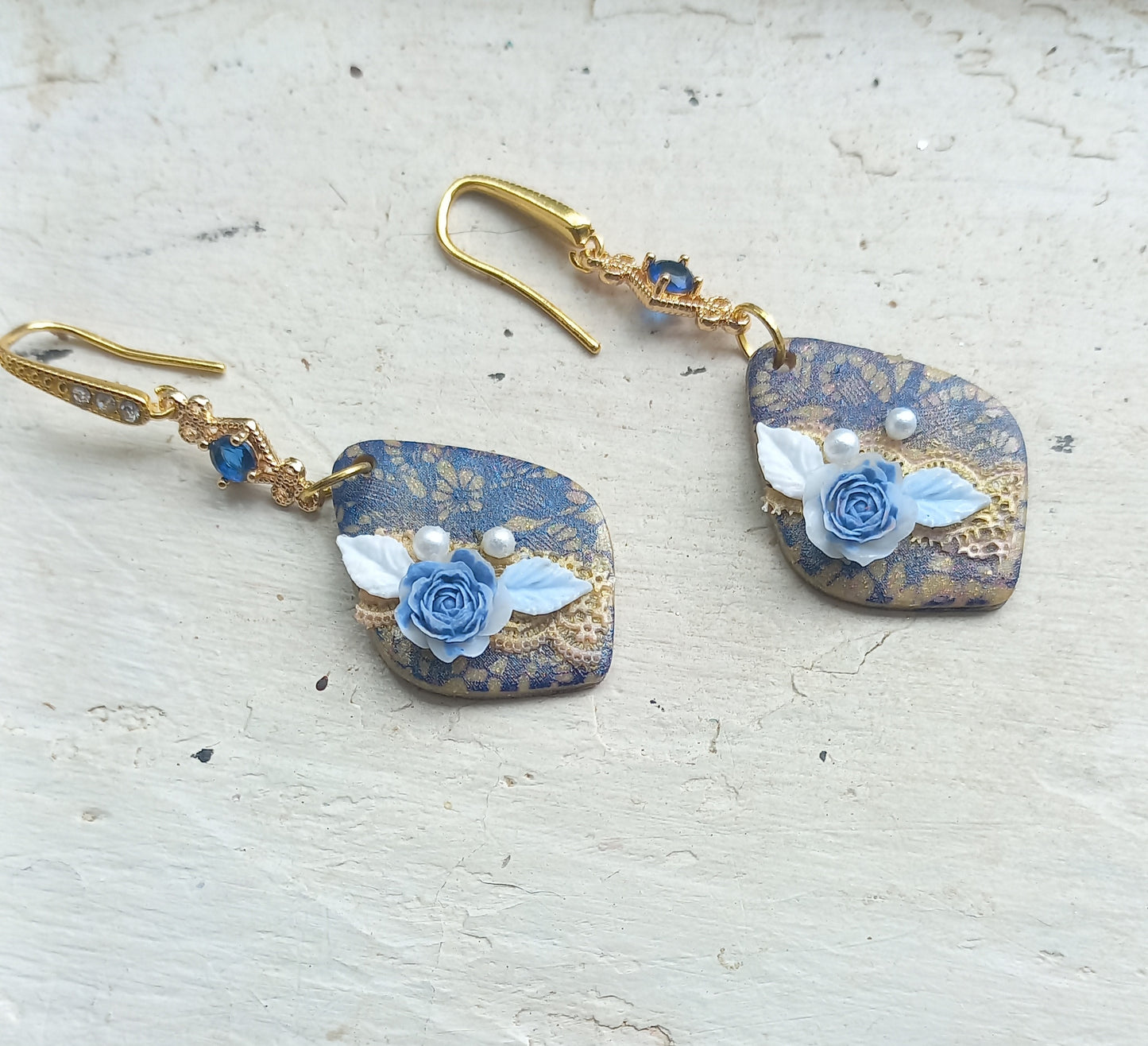 Polymer clay lace silkscreen earrings