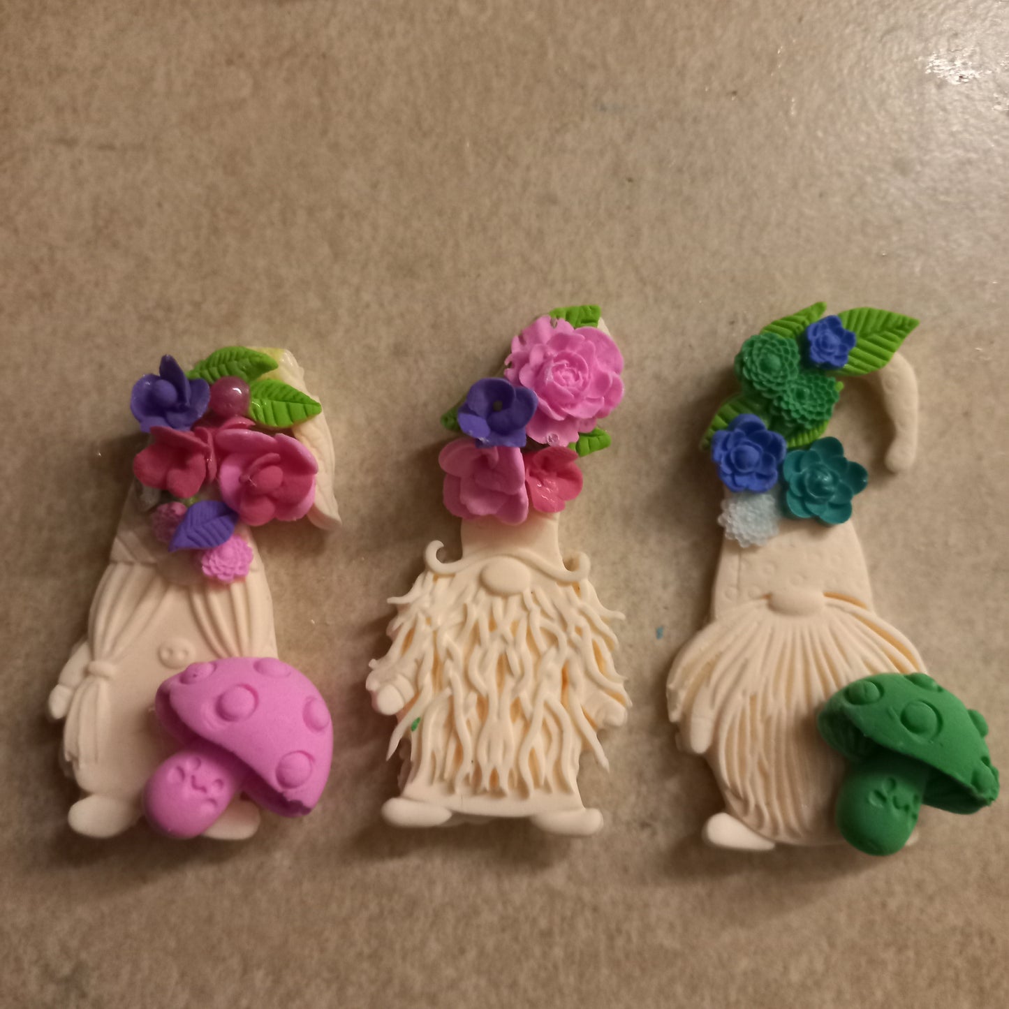 Polymer clay gnome brooches