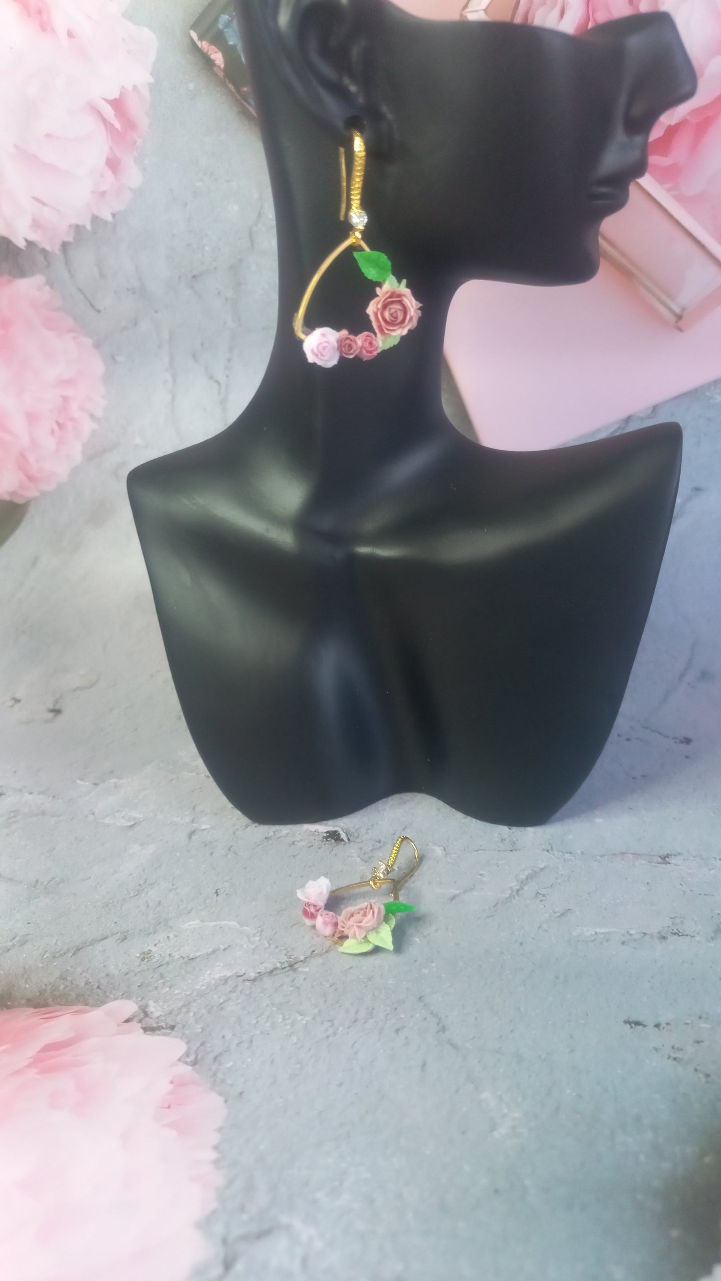 Polymer clay rose earrings