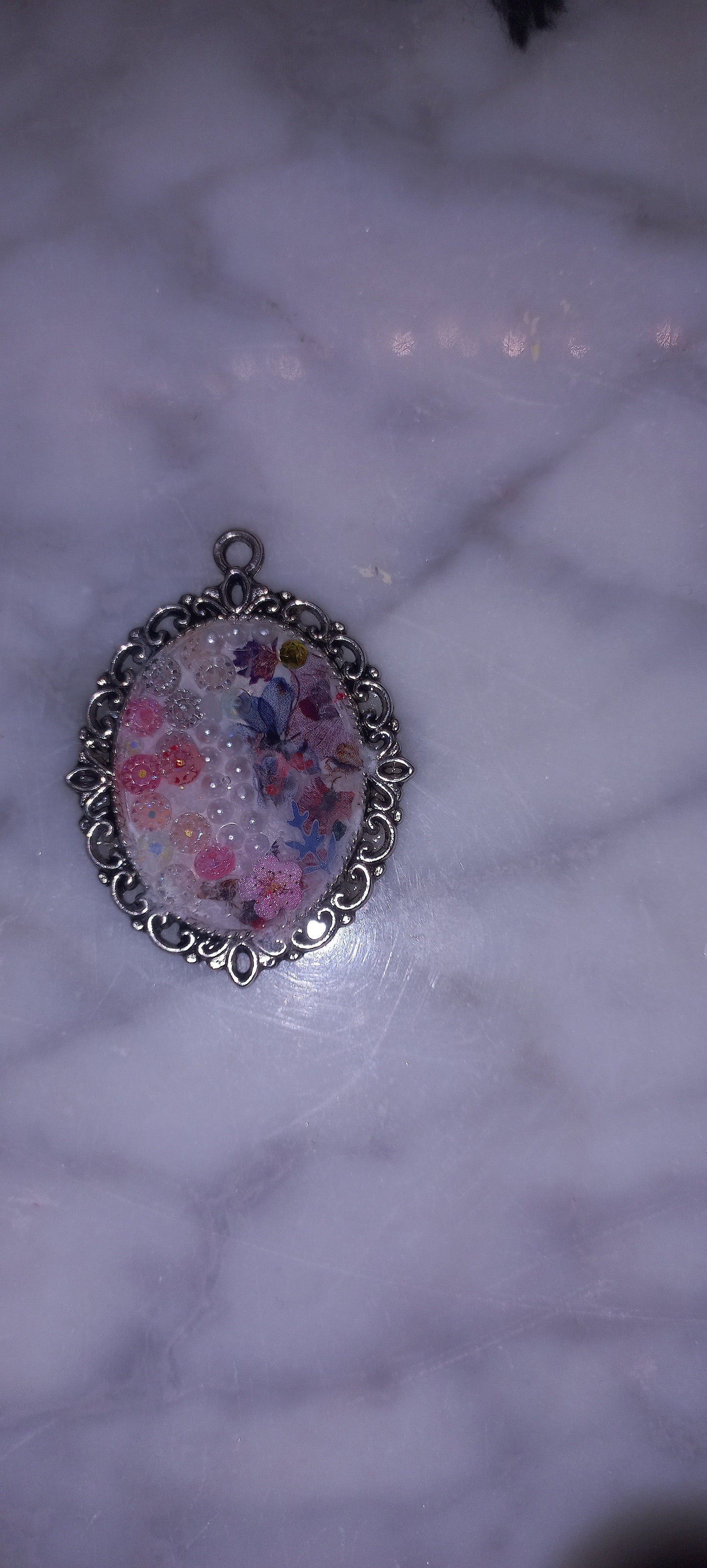 Vintage silver resin flower pendant