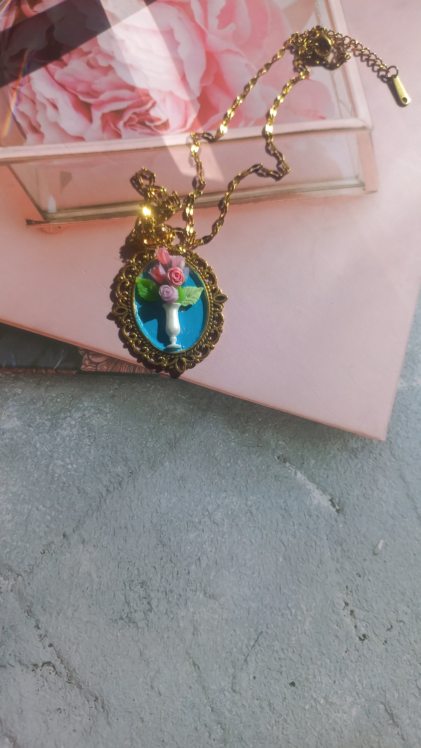 Vintage brass pendant with flower vase