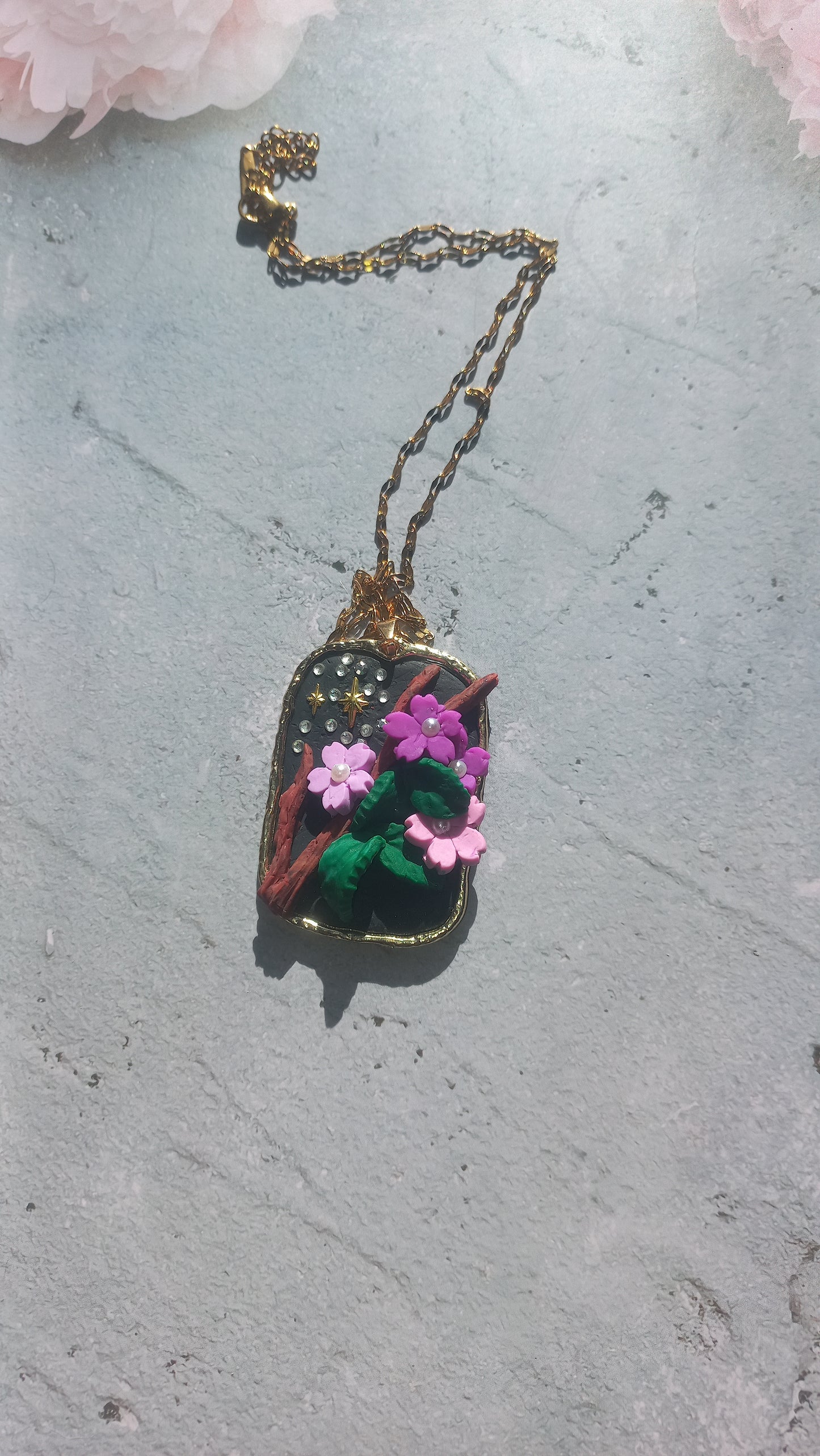 Polymer Clay Sankura blossom pendant