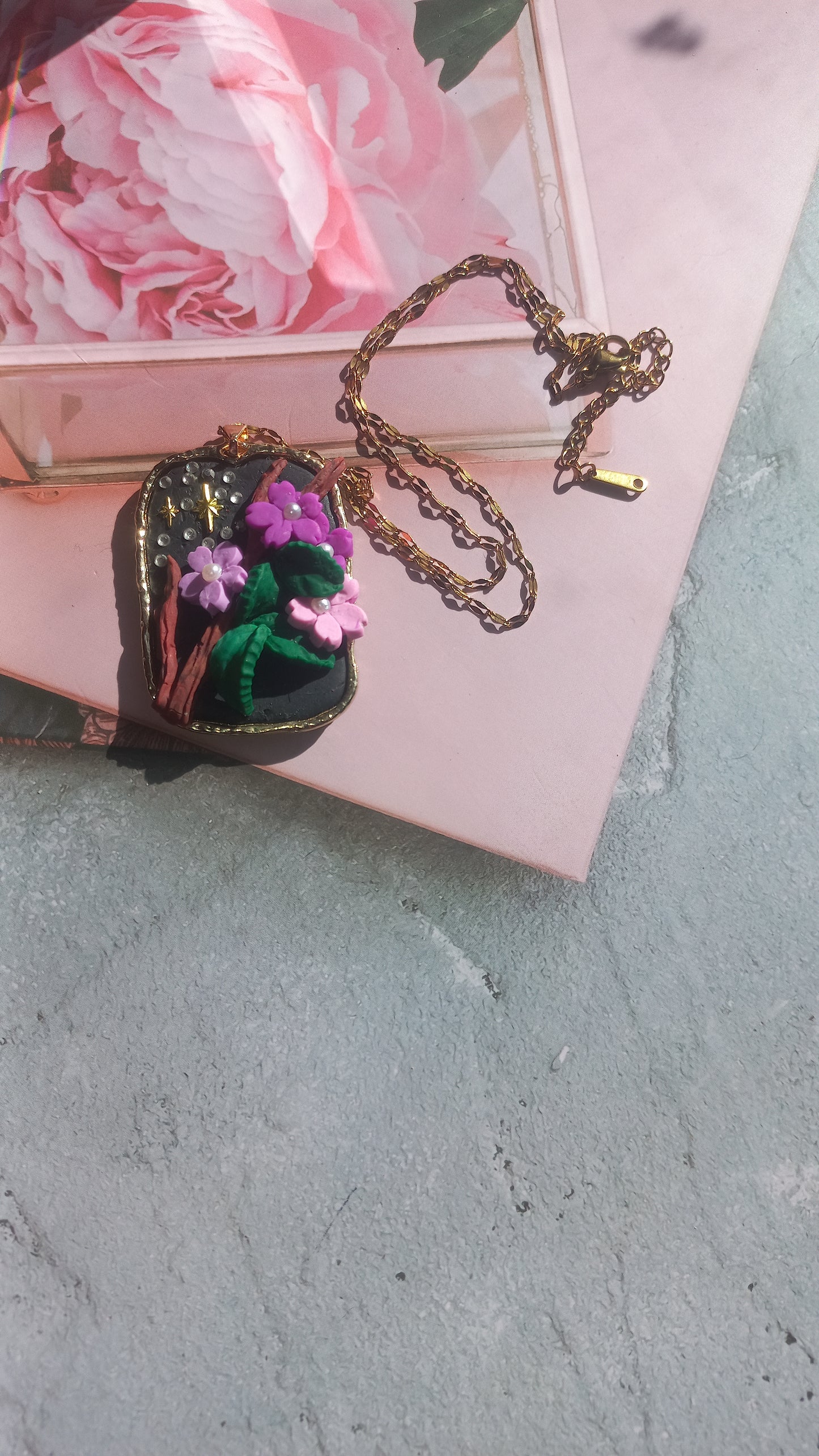 Polymer Clay Sankura blossom pendant