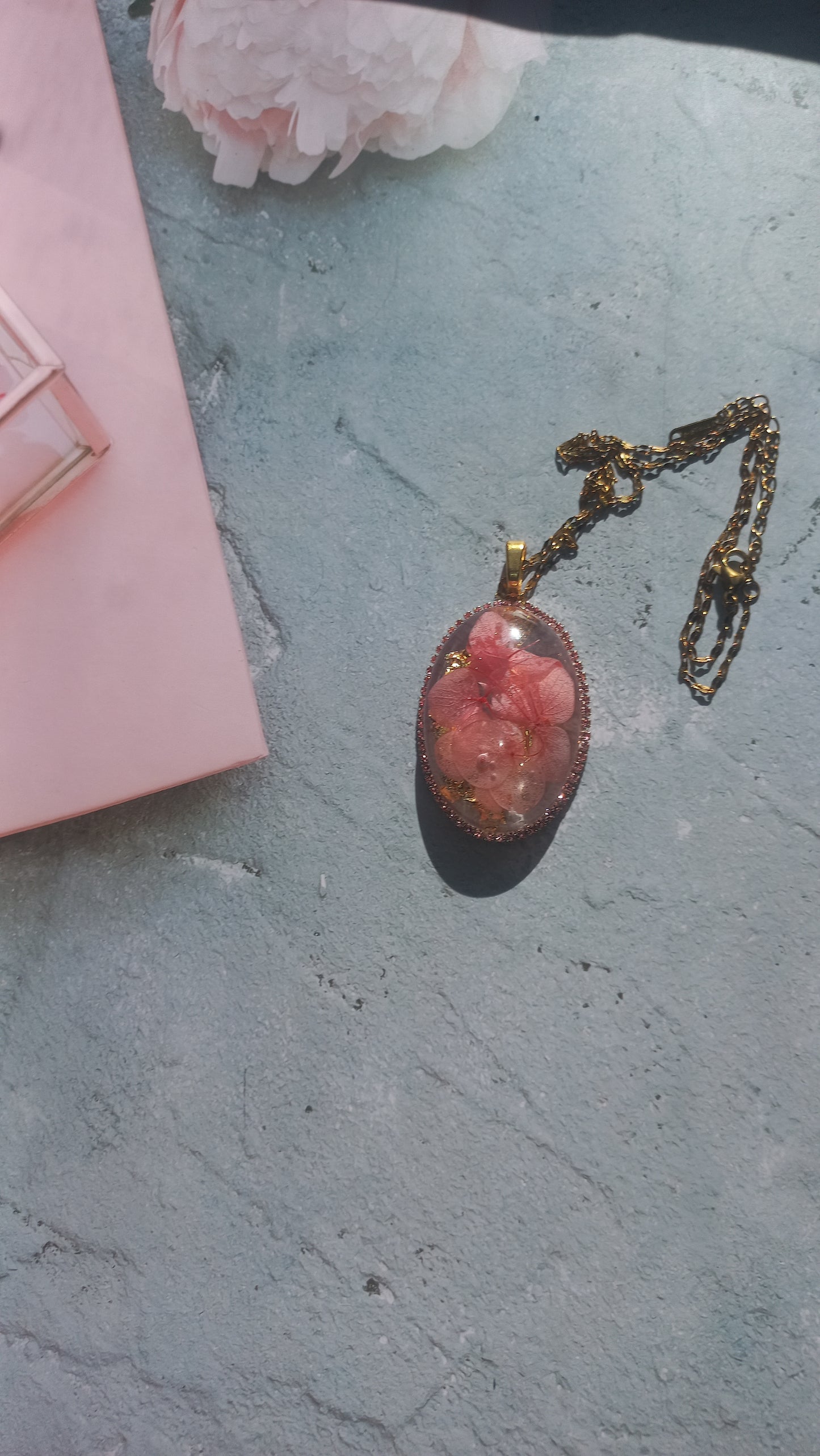 Dried Hydrangea flowers in resin