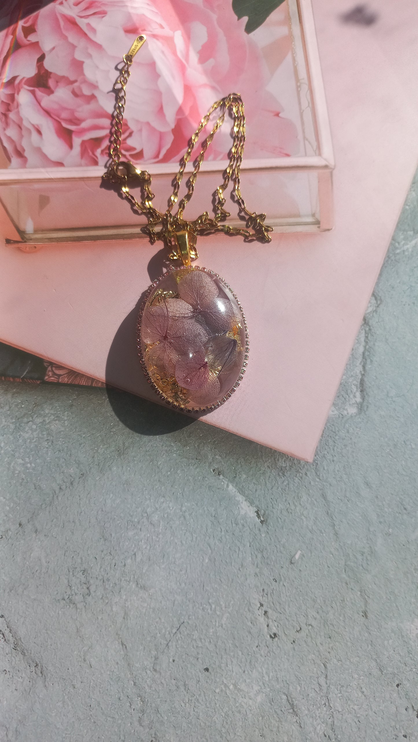 Dried Hydrangea flowers in resin