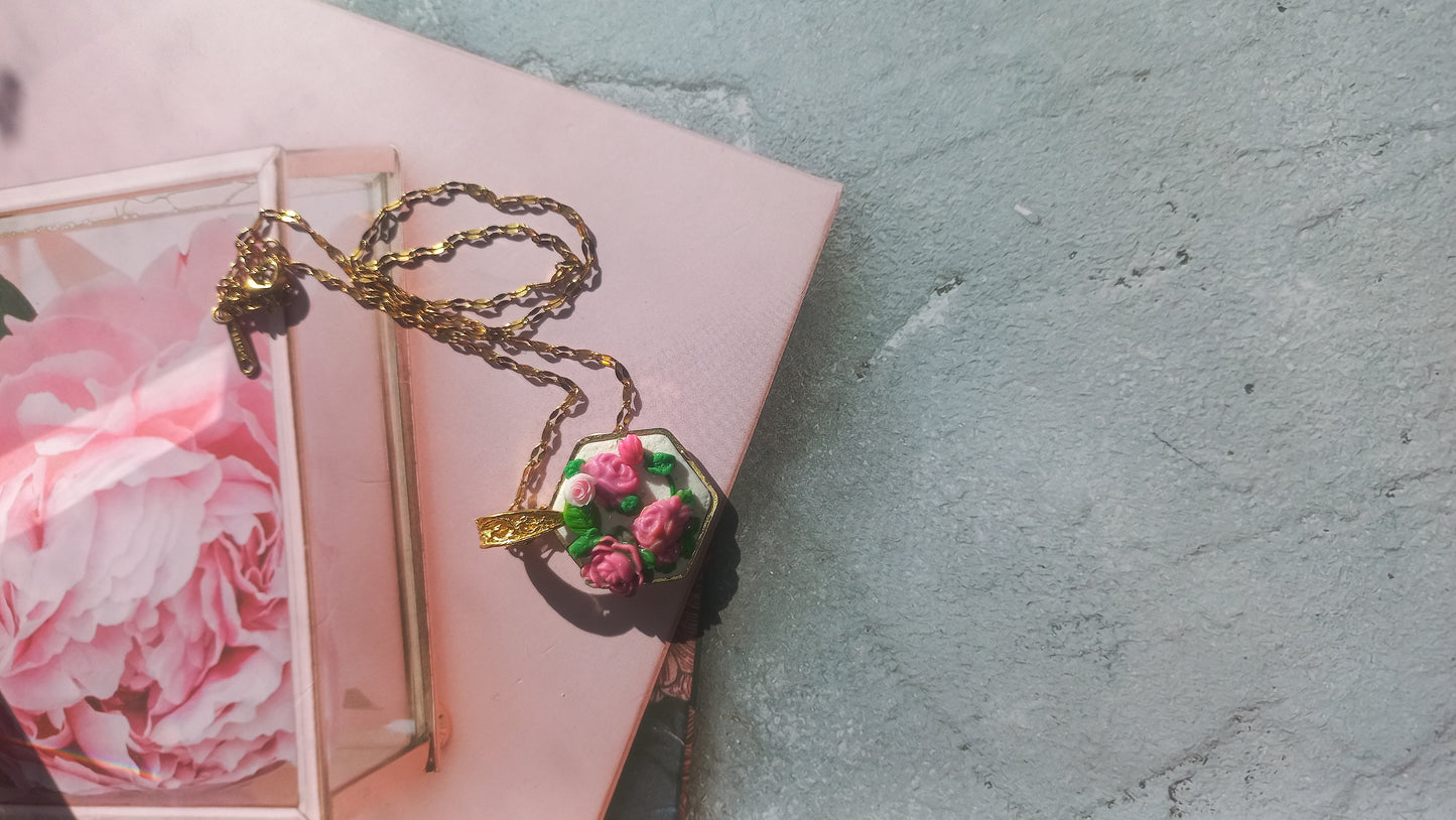 Rambling Rose polymer clay pendant