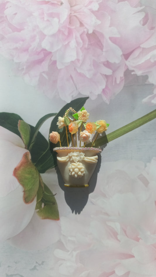 Beige cream colour garden flower pot brooch
