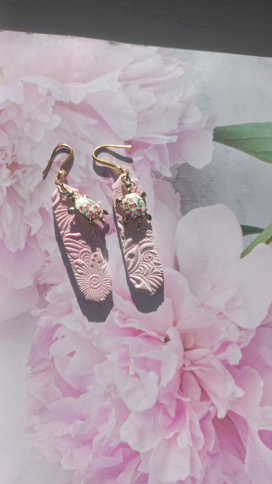 Pastel pink with tortoise polymer clay earrings