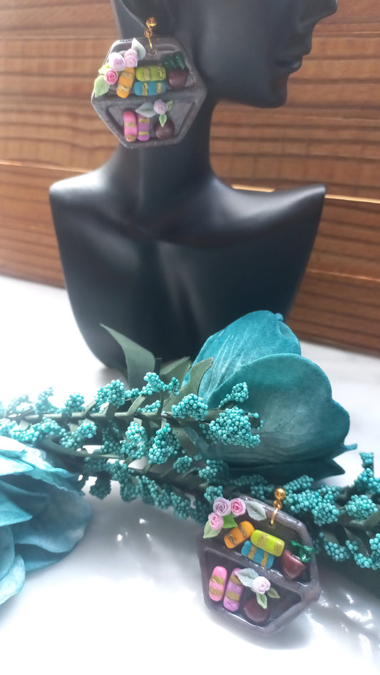 Polymer clay bookshelf earrings