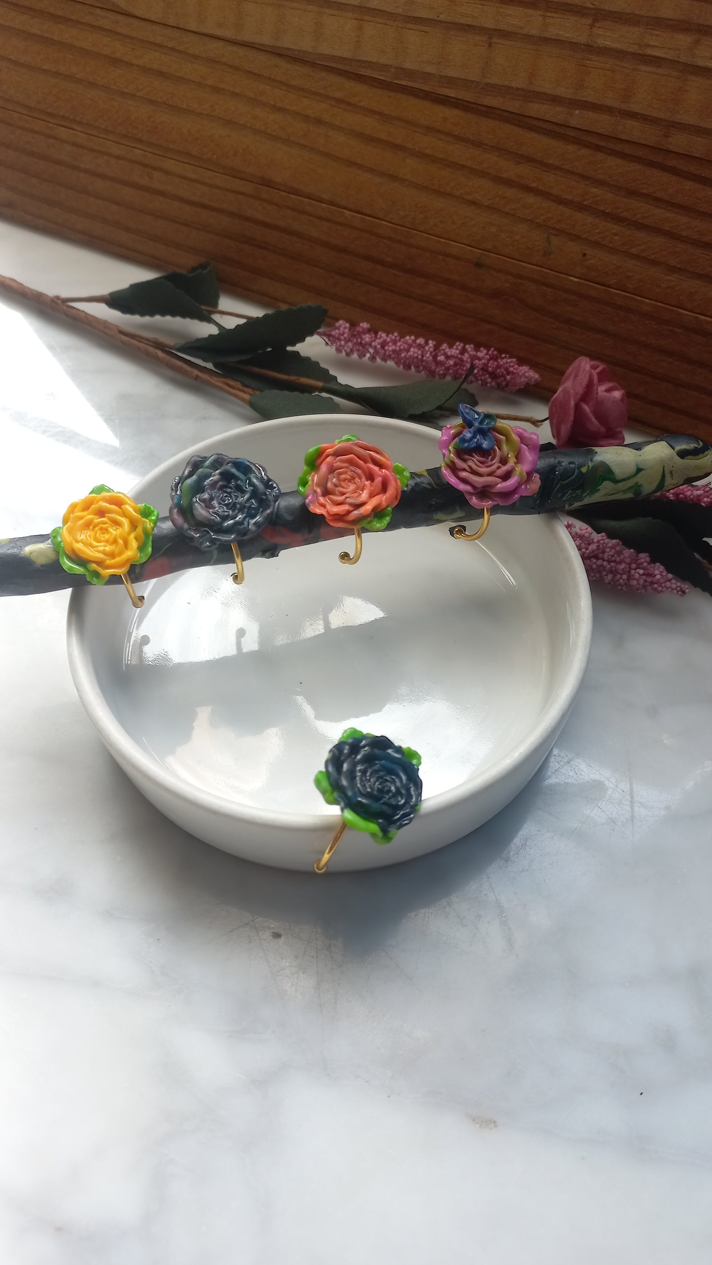 Polymer clay, Rose flower gold plated rings