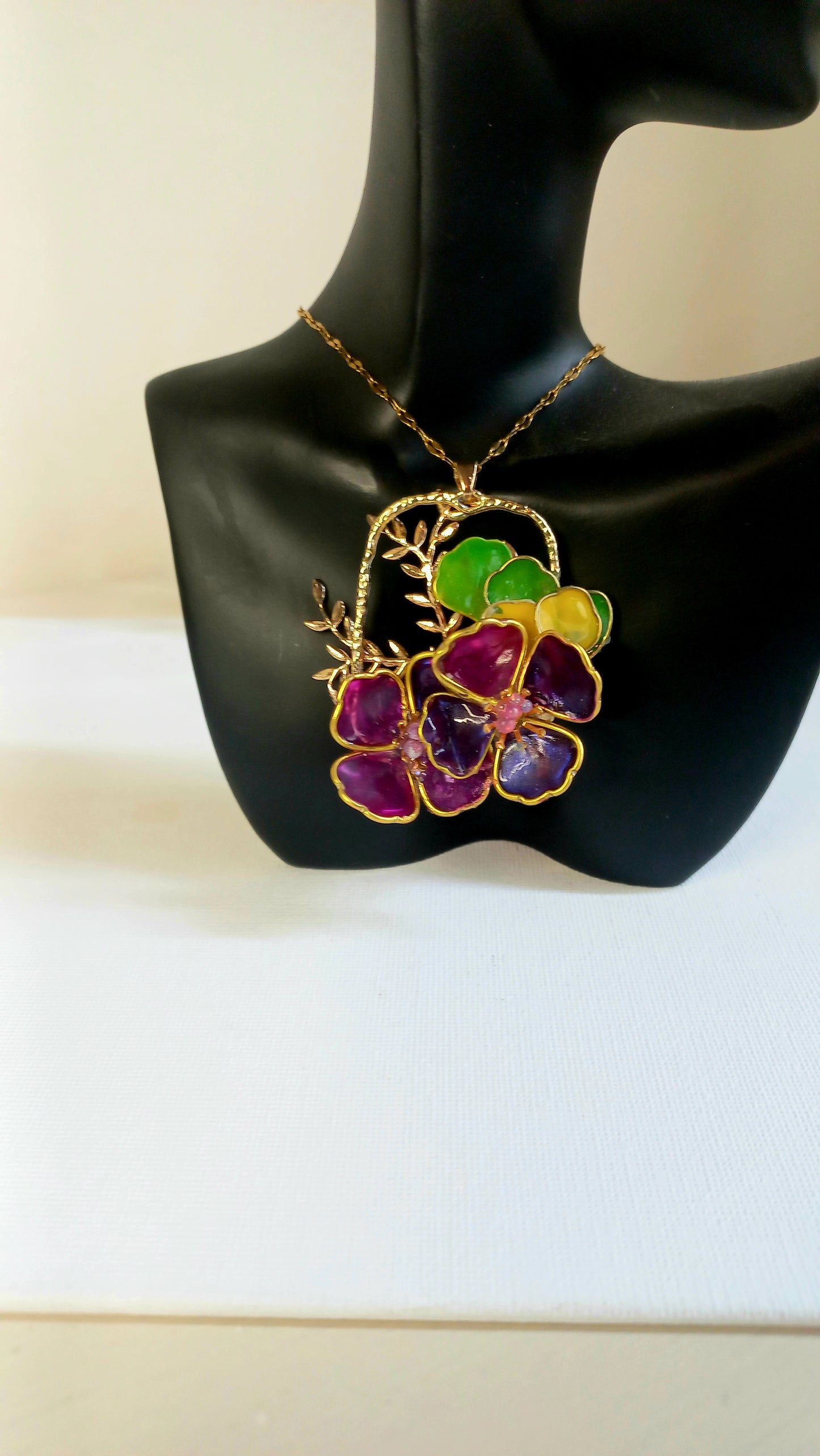 Handmade resin petal with gold leaf detail pendants