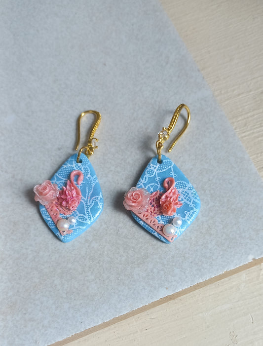Polymer clay lace ( bridal earrings) silkscreen earrings