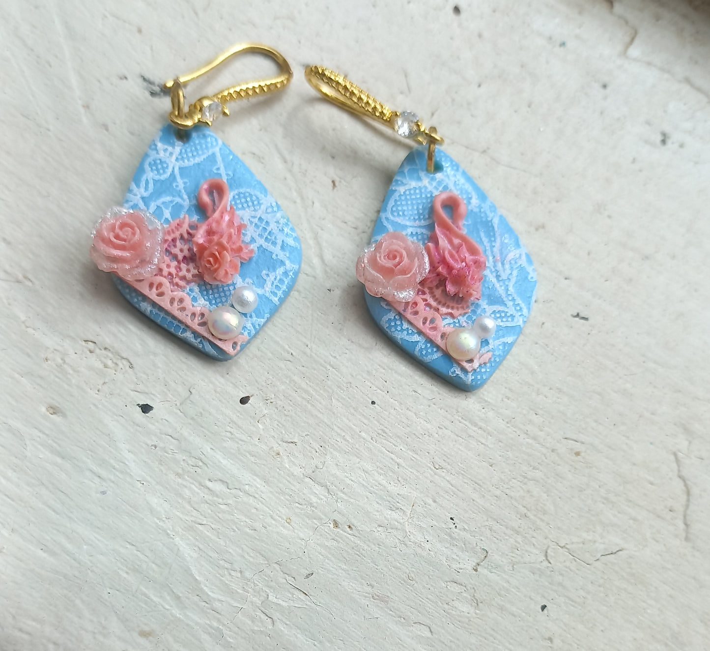 Polymer clay lace ( bridal earrings) silkscreen earrings