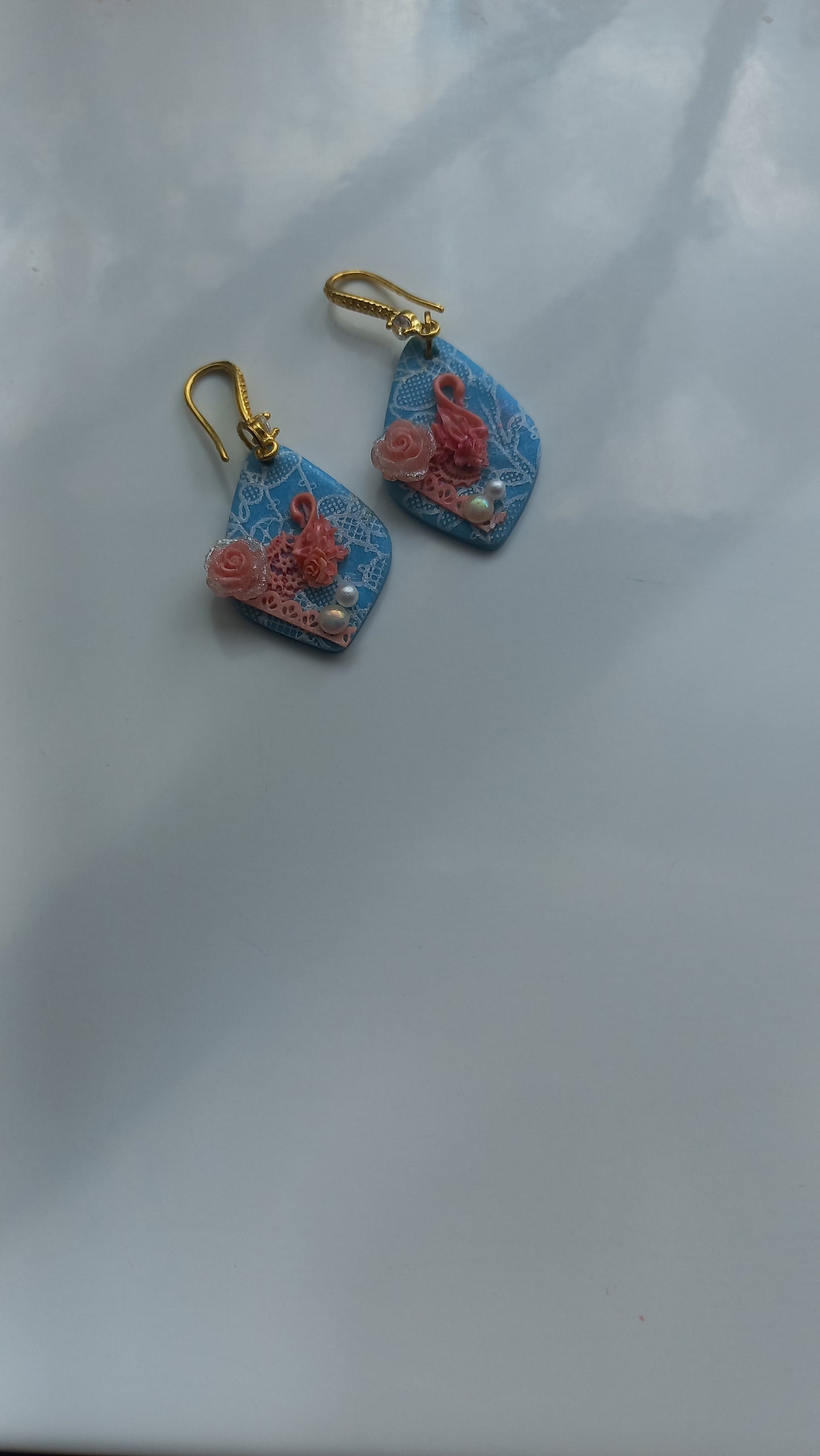Polymer clay lace ( bridal earrings) silkscreen earrings