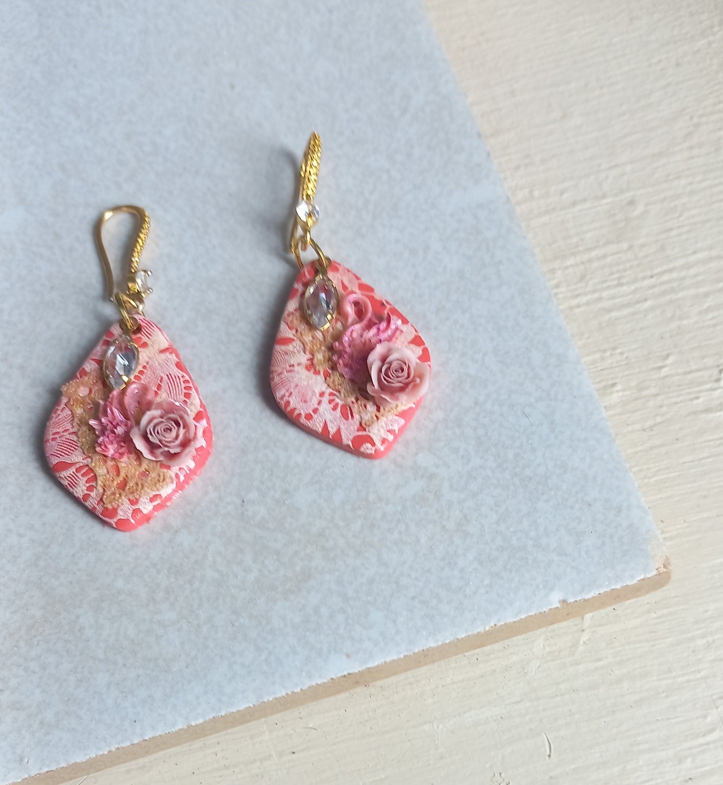 Salmon pink polymer clay ( Bridal earrings)