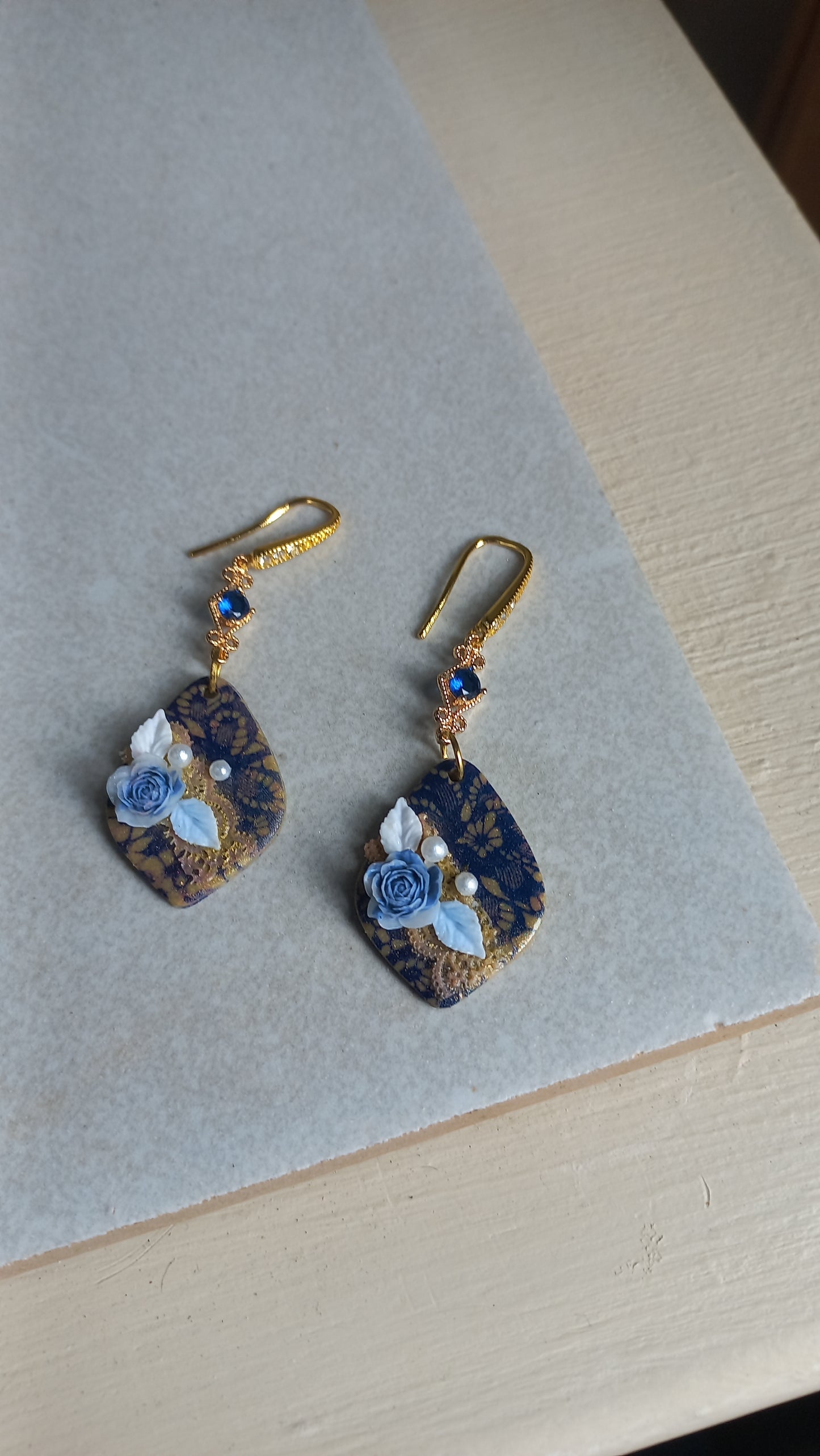 Polymer clay lace silkscreen earrings