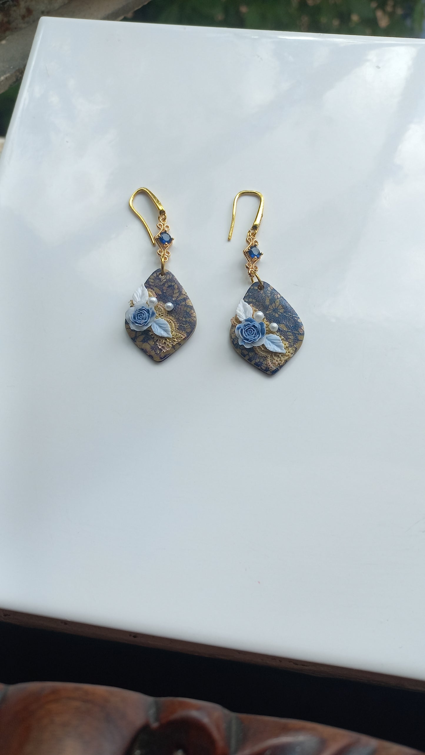 Polymer clay lace silkscreen earrings