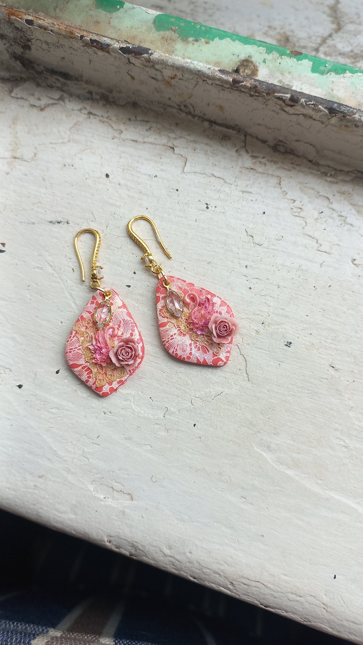 Salmon pink polymer clay ( Bridal earrings)