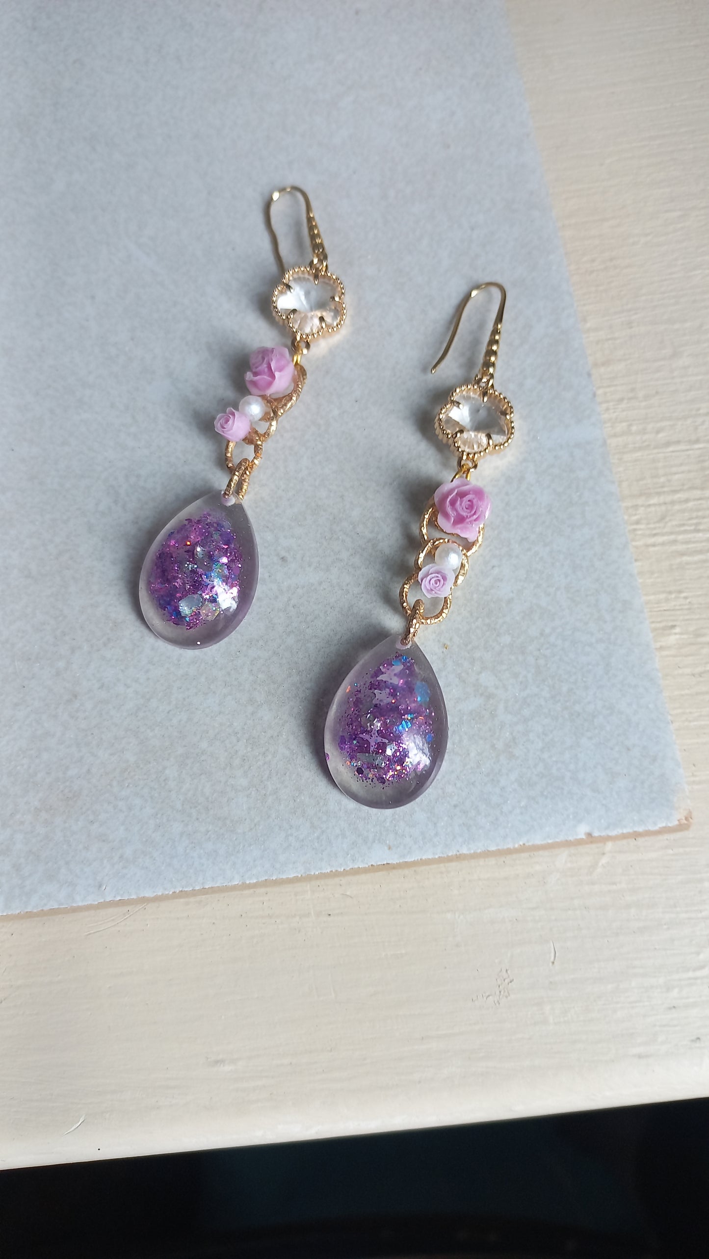 Resin and polymer clay dangle earrings