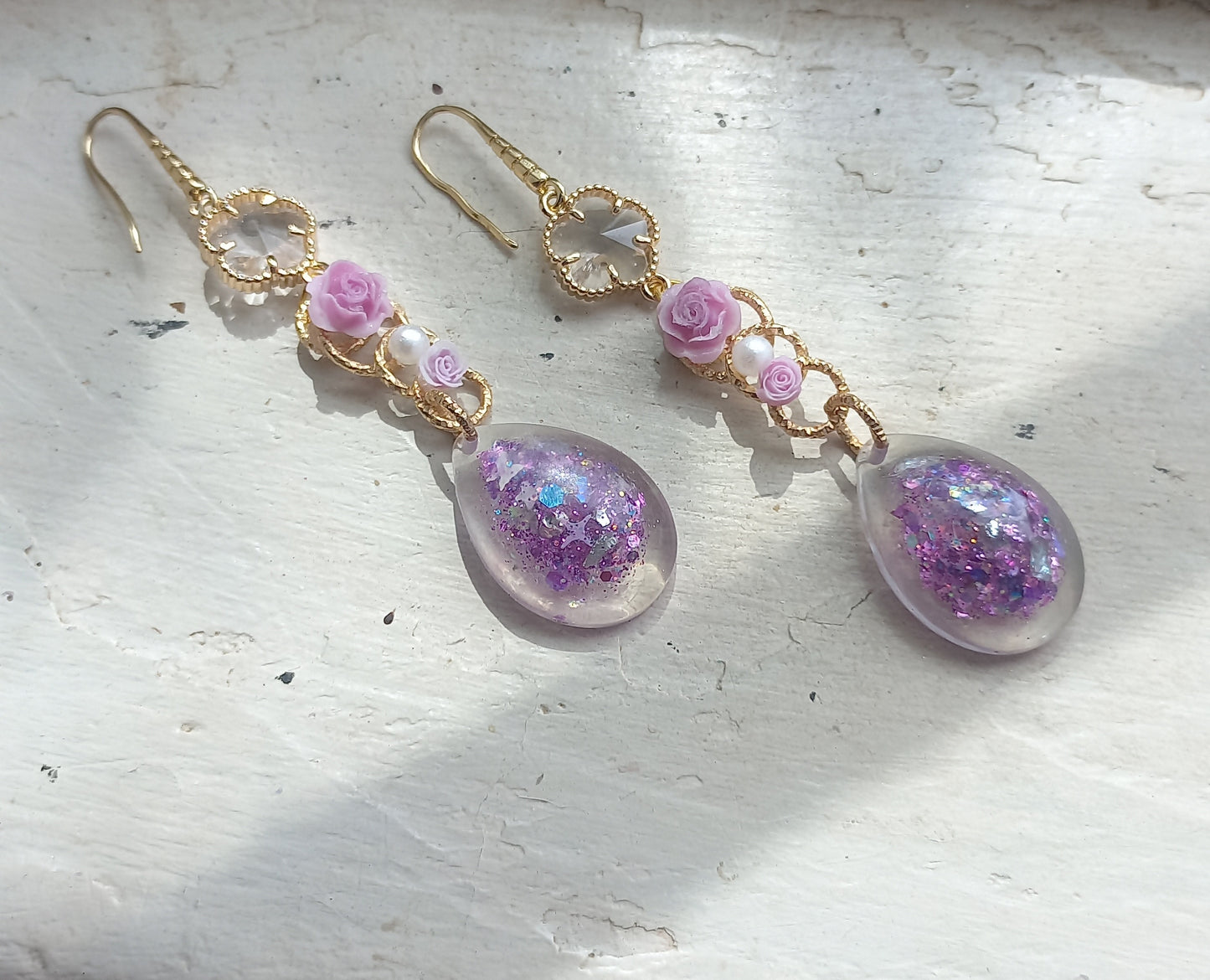 Resin and polymer clay dangle earrings