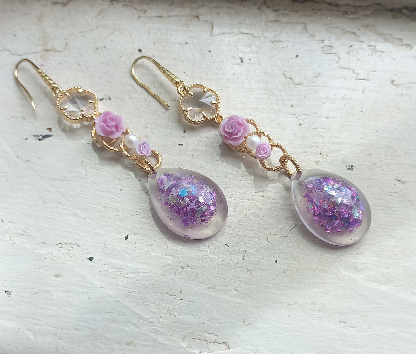 Resin and polymer clay dangle earrings