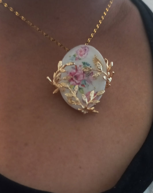 Floral rose resin pendant