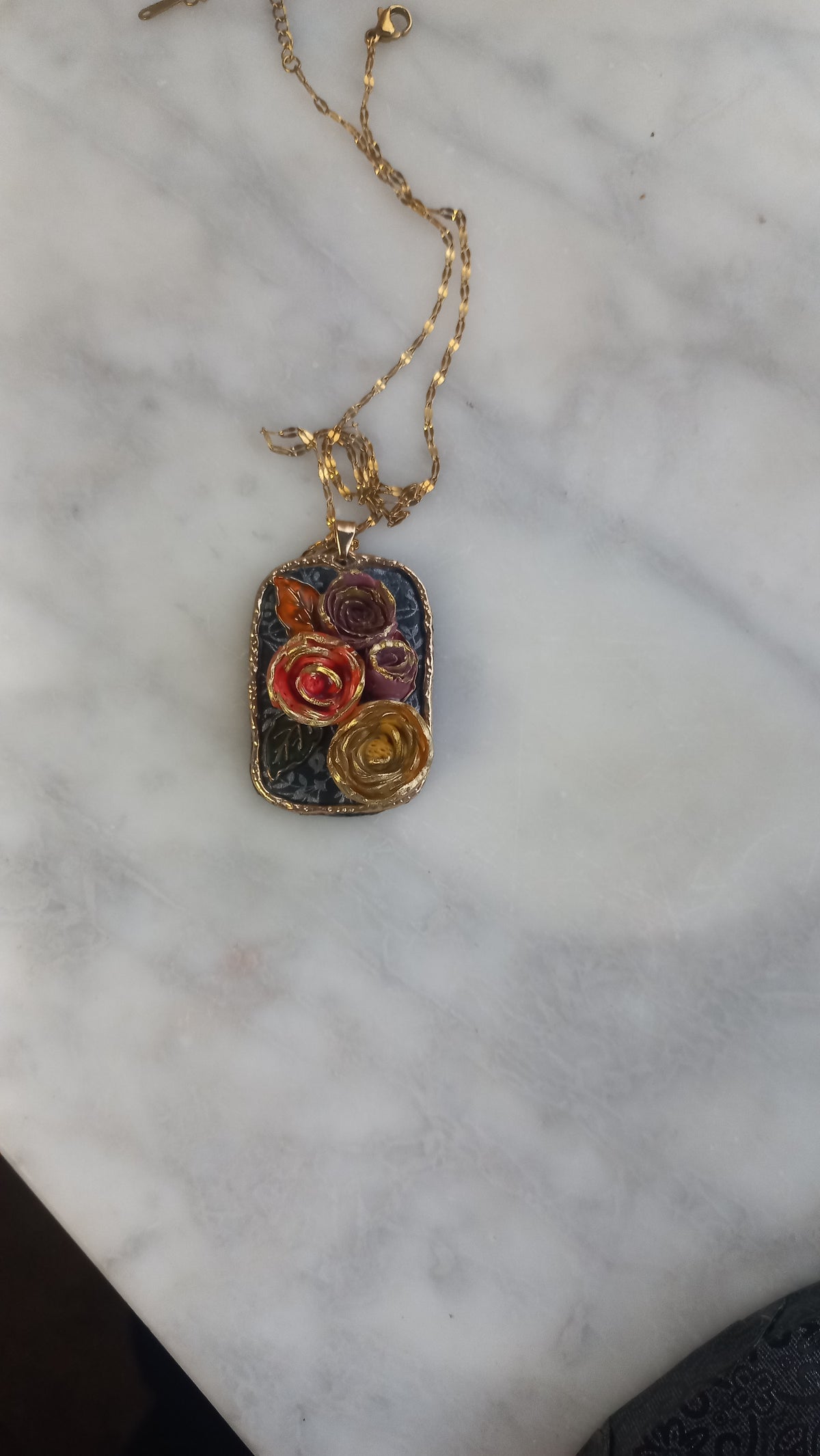 Polymer clay rose floral pendant