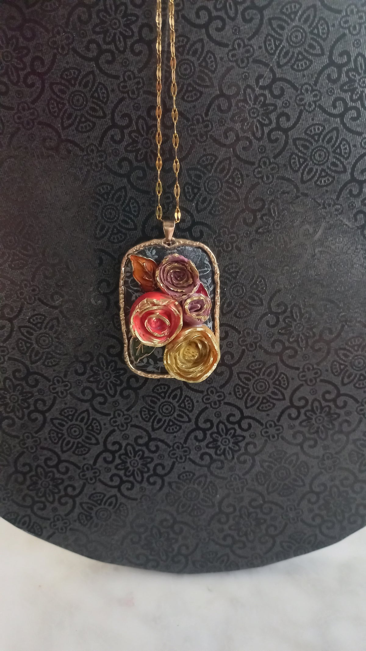 Polymer clay rose floral pendant