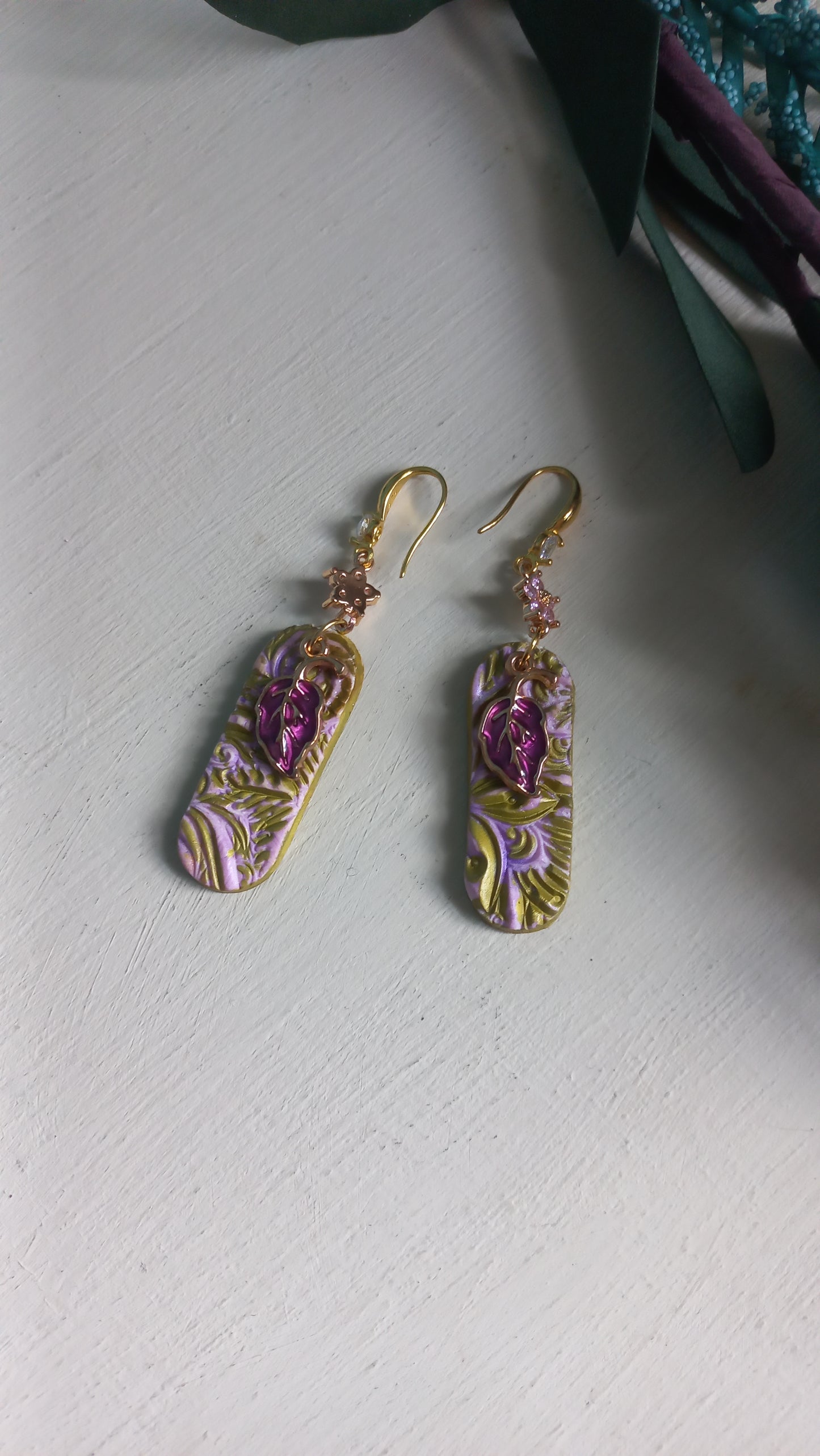 Purple & gold polymer clay earrings