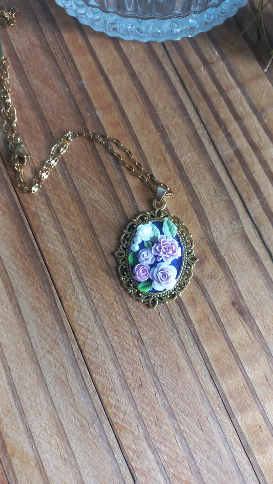 Lilac vintage flower bouquet pendant