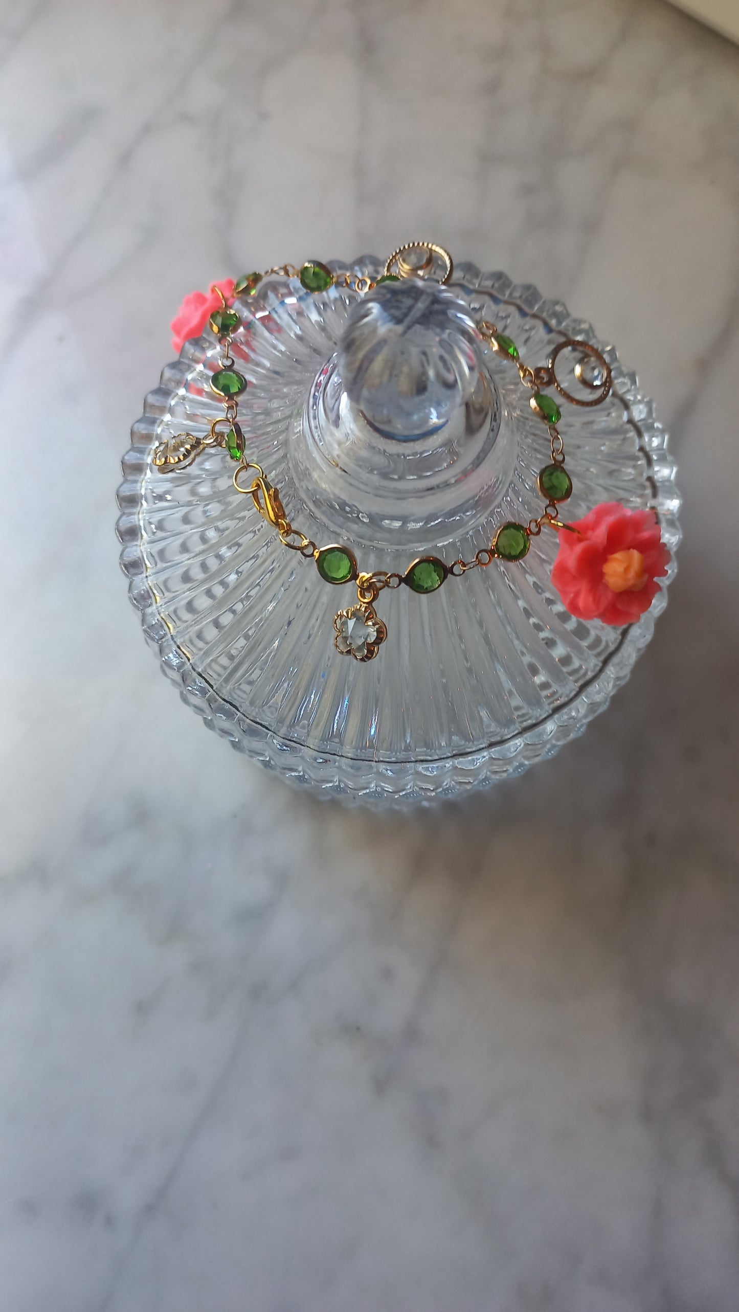 Pink & yellow polymer clay flower, charm bracelet