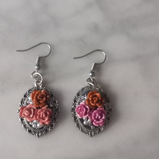 Vintage resin rose earrings