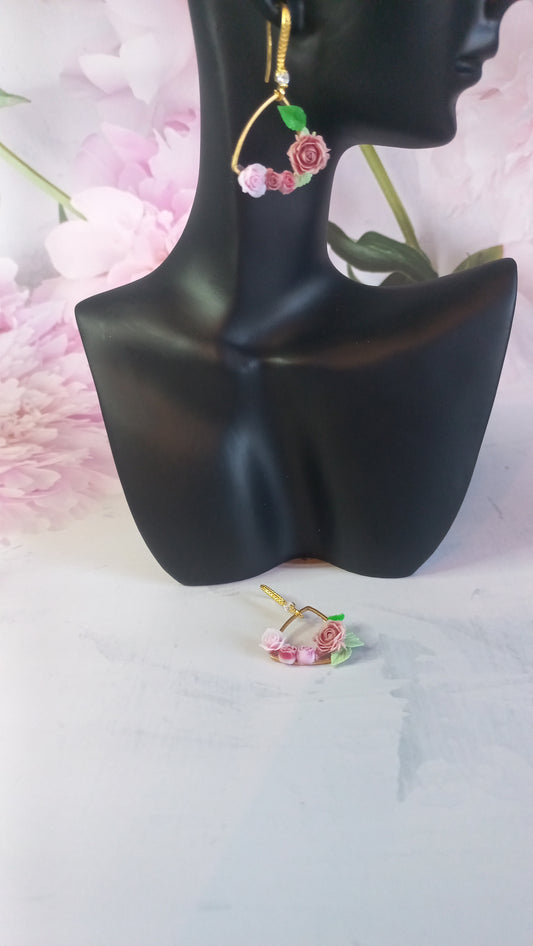 Polymer clay rose earrings