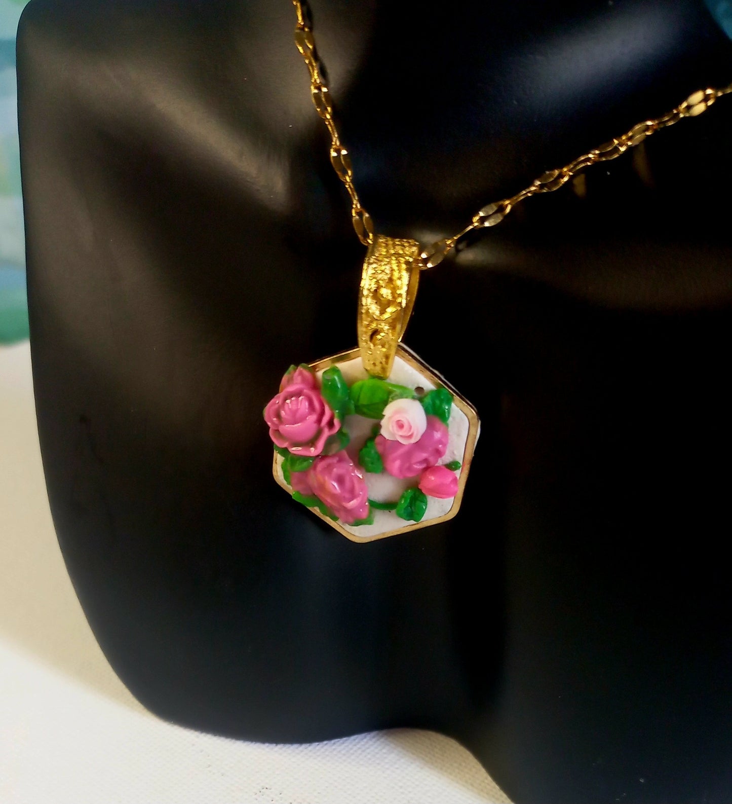 Rambling Rose polymer clay pendant