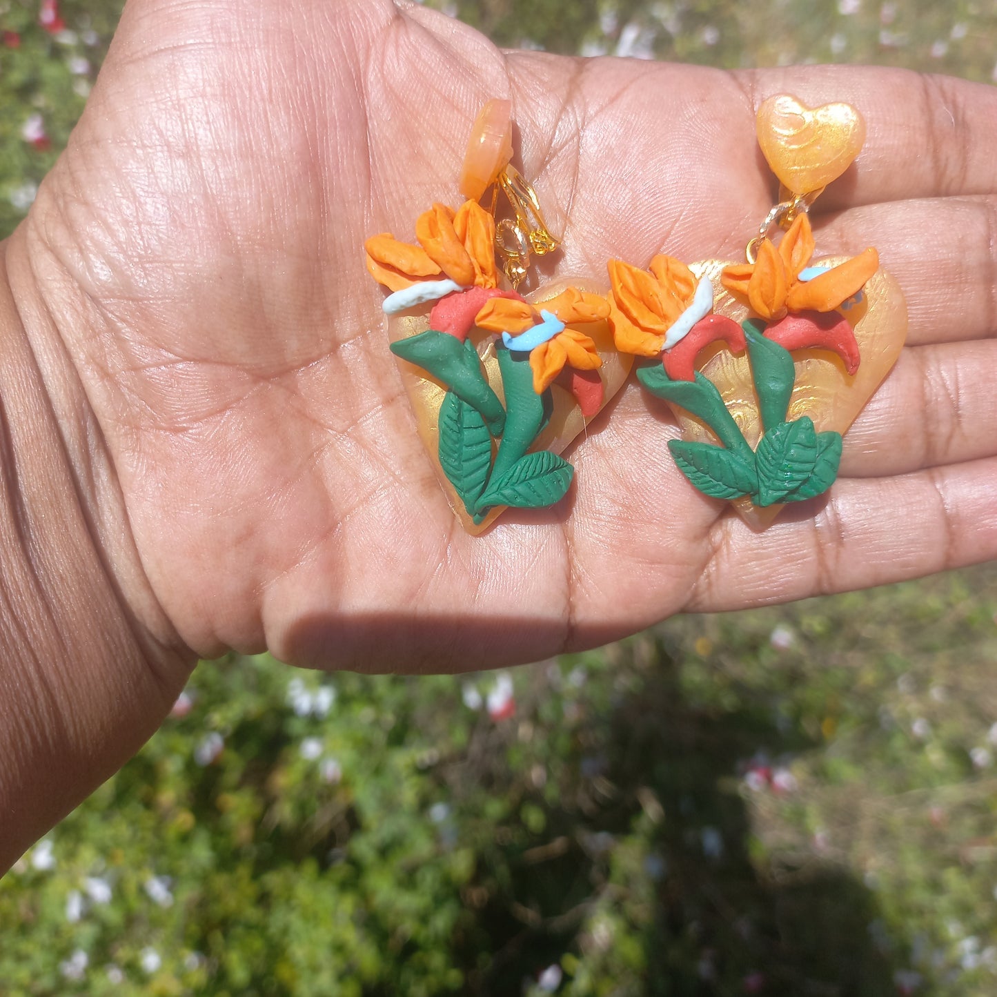 Bird of paradise polymer clay earrings