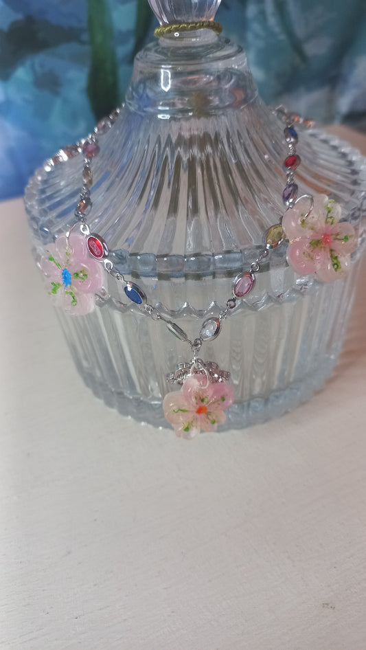 Translucent clay flower bracelet