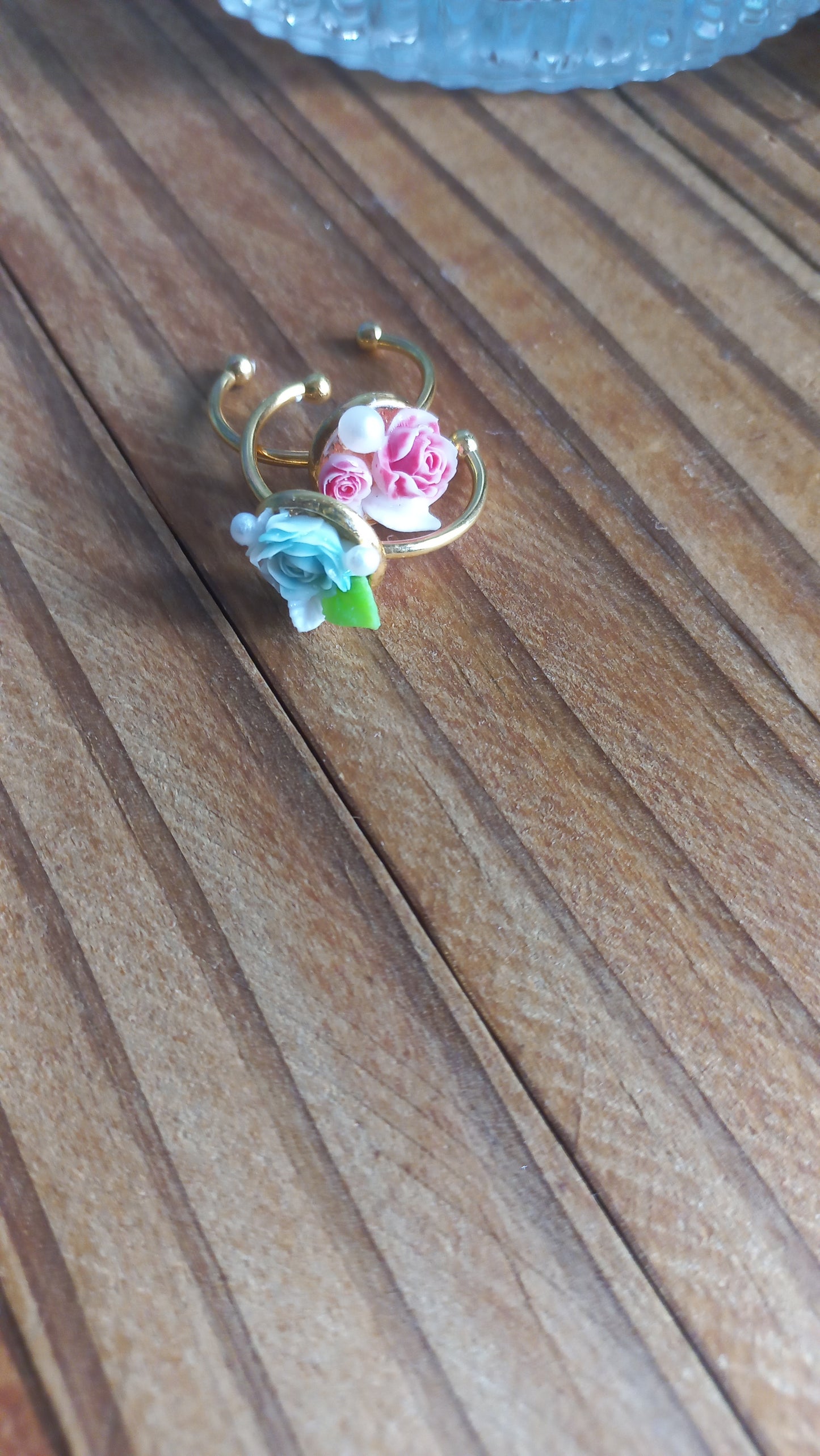Handmade polymer resin clay rose rings