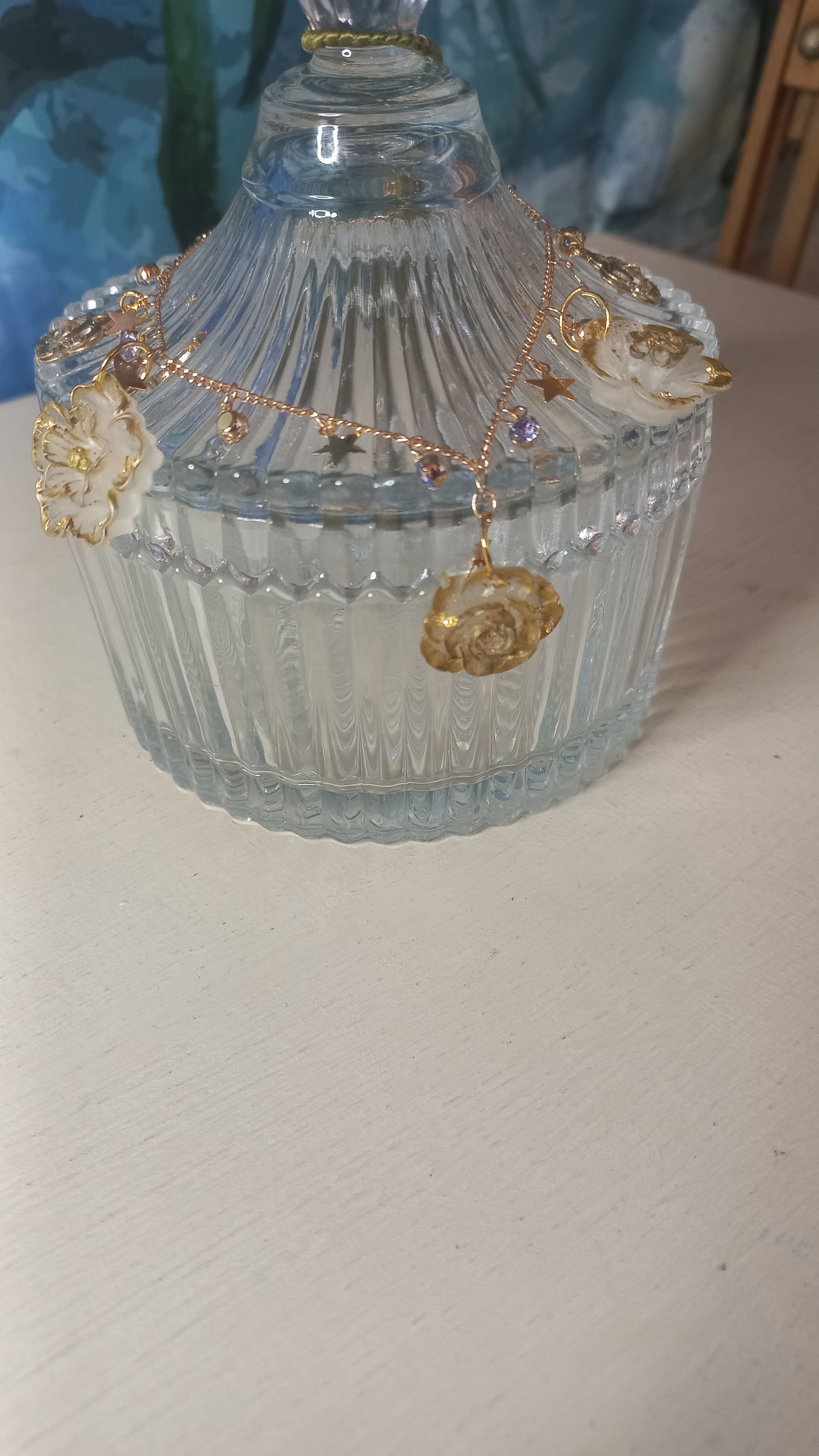 Translucent polymer clay flower charm bracelet