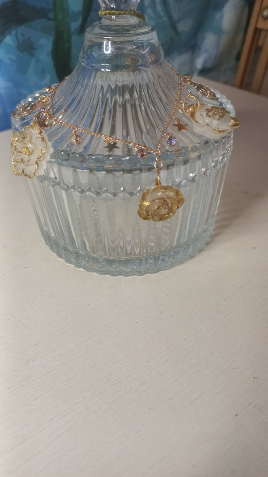 Translucent polymer clay flower charm bracelet