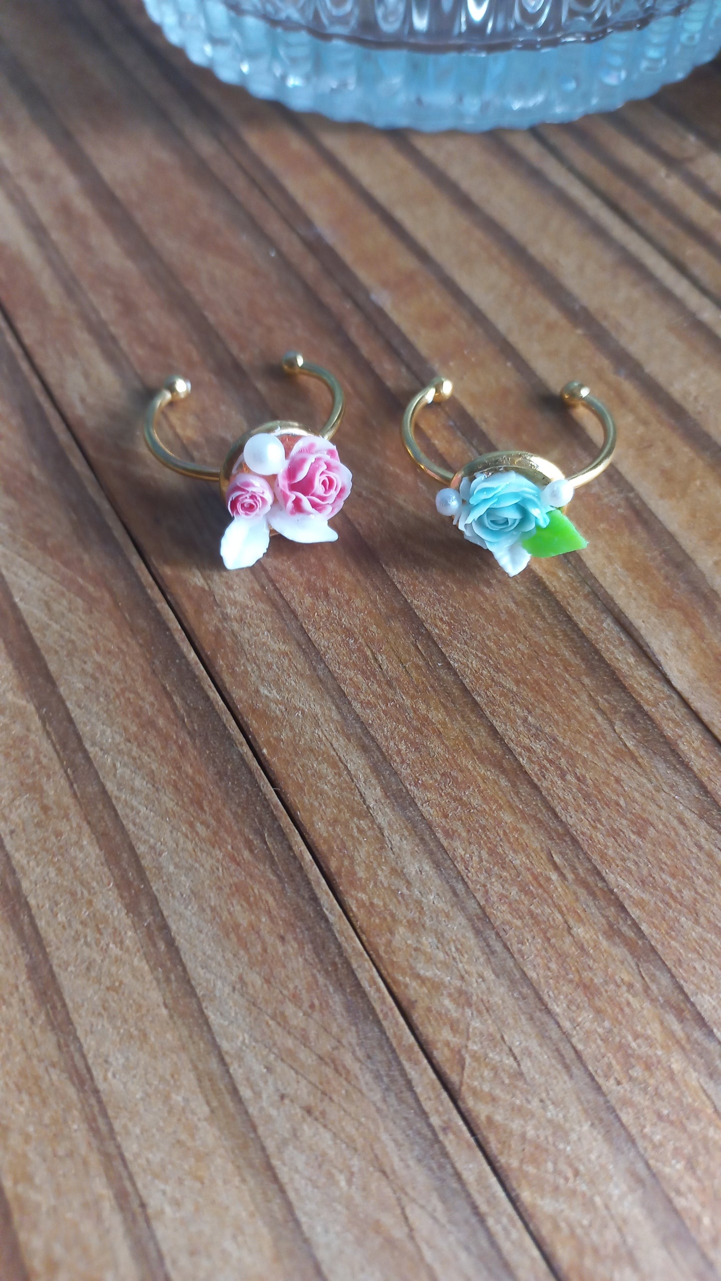 Handmade polymer resin clay rose rings