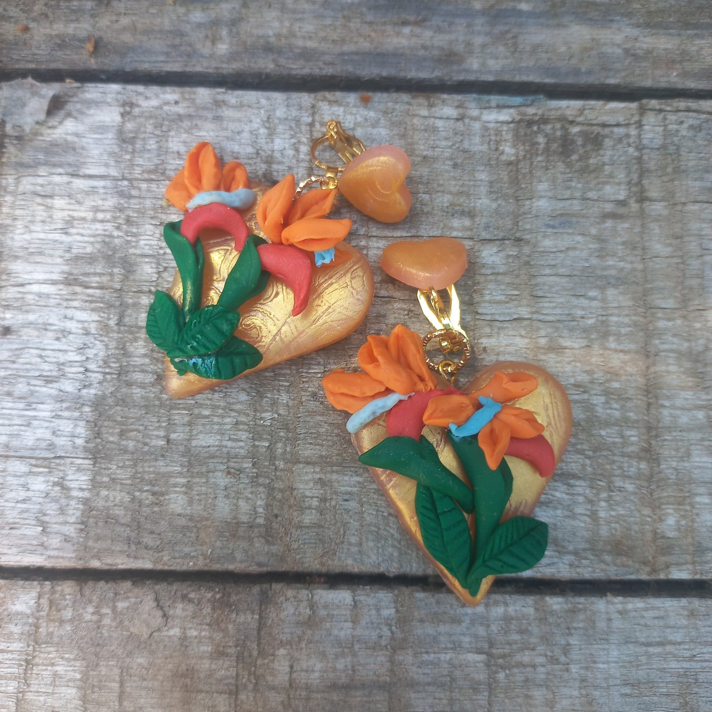 Bird of paradise polymer clay earrings
