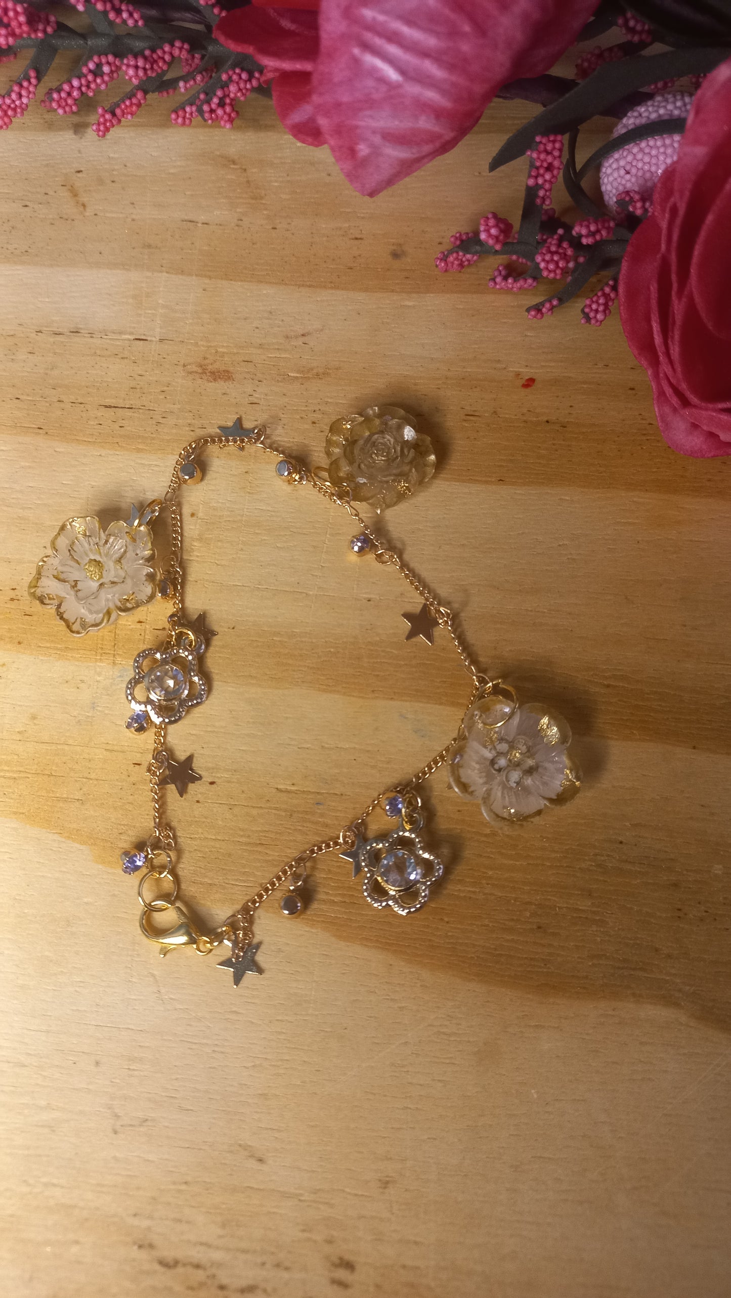 Translucent polymer clay flower charm bracelet