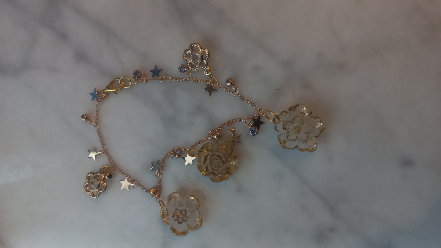 Translucent polymer clay flower charm bracelet