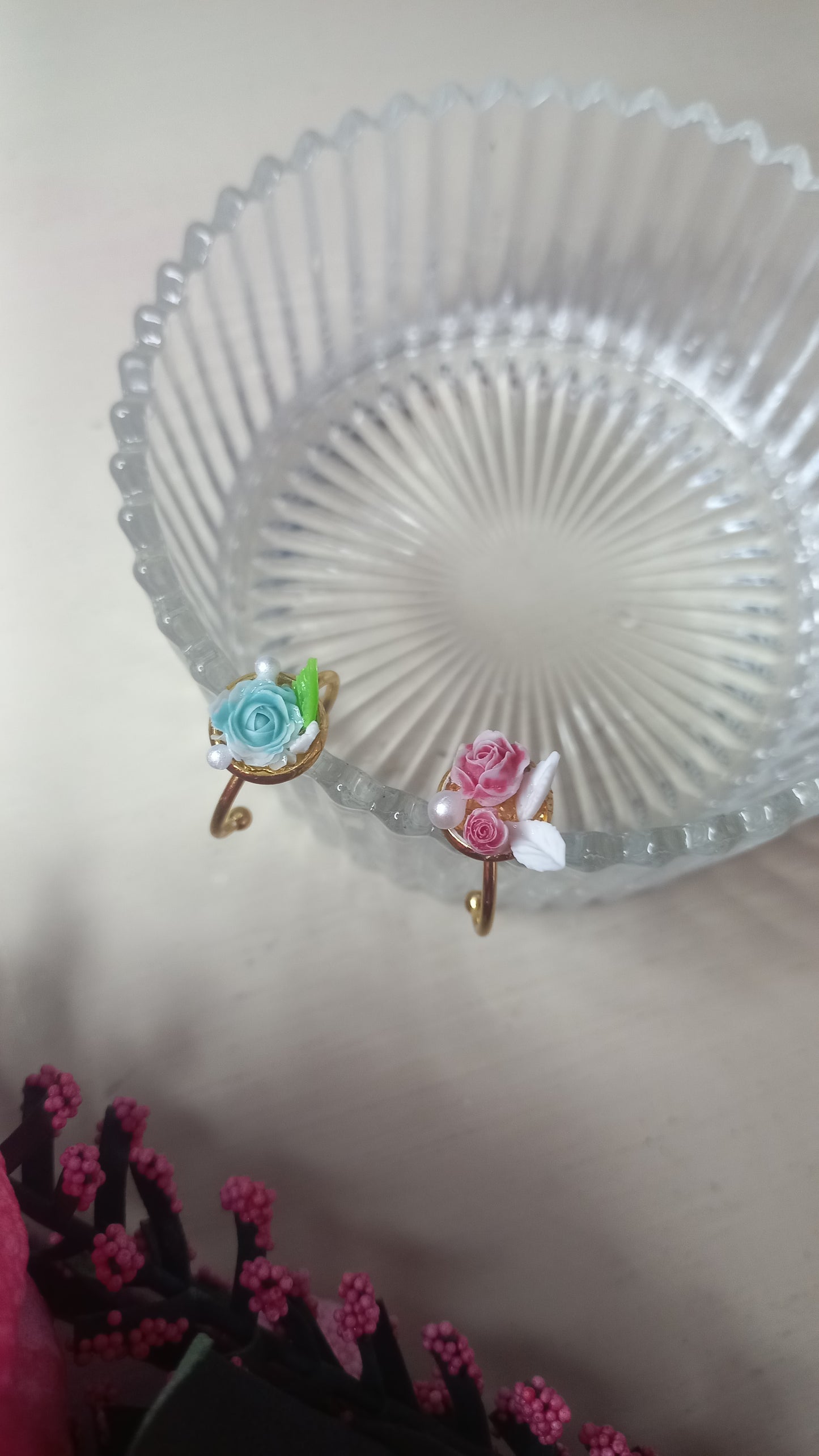 Handmade polymer resin clay rose rings