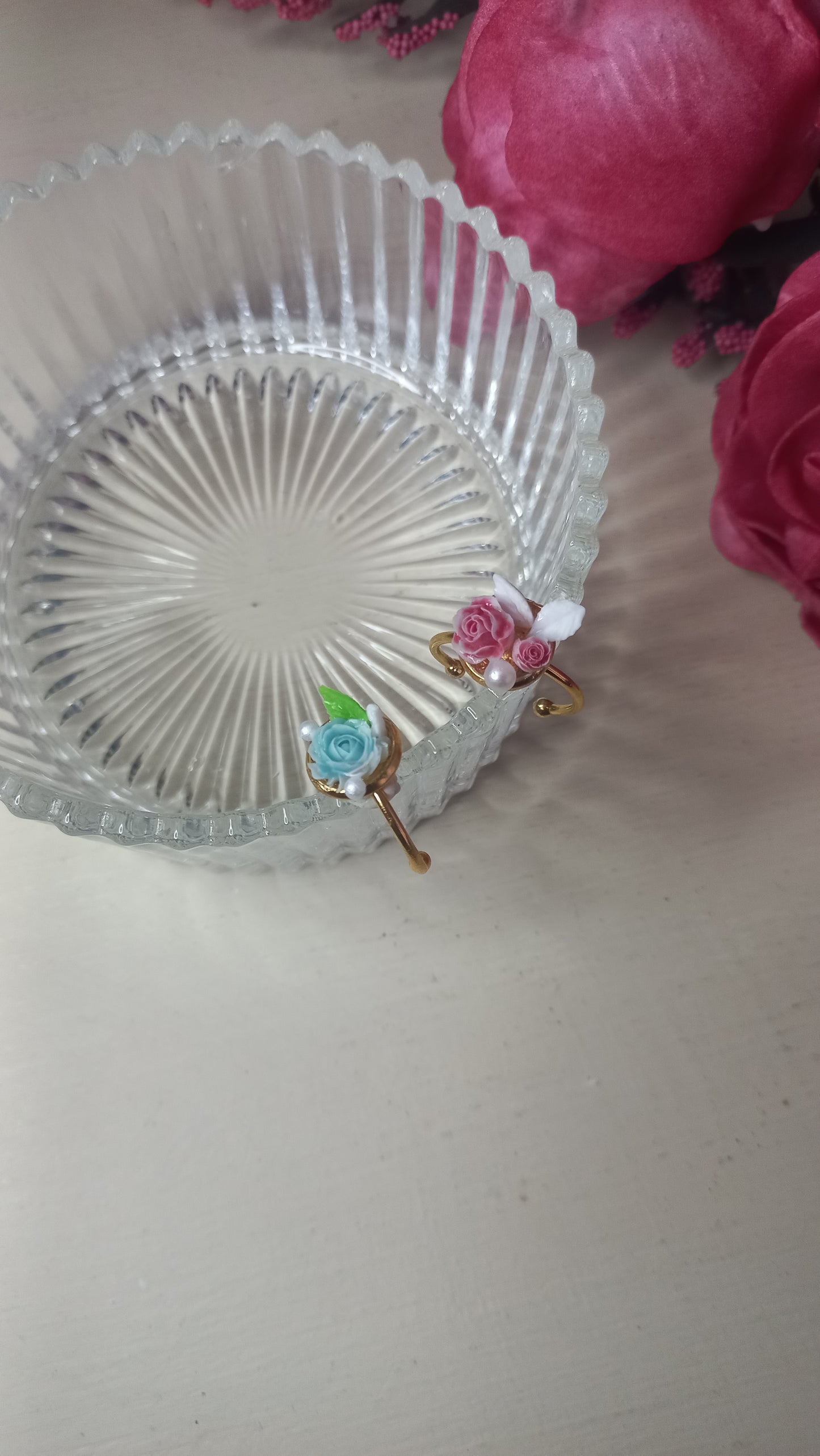 Handmade polymer resin clay rose rings