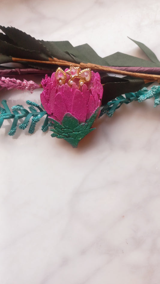 Polymer clay protea brooch